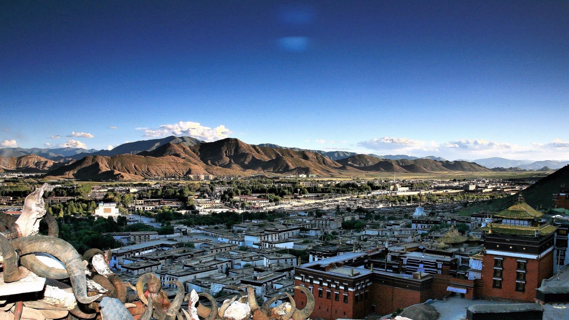 mountain, snow, panorama, china, building, 1080P, environment, asia, tibet, day, cityscape, scenics - nature, shigatse, beauty in nature, architecture, HD Wallpaper