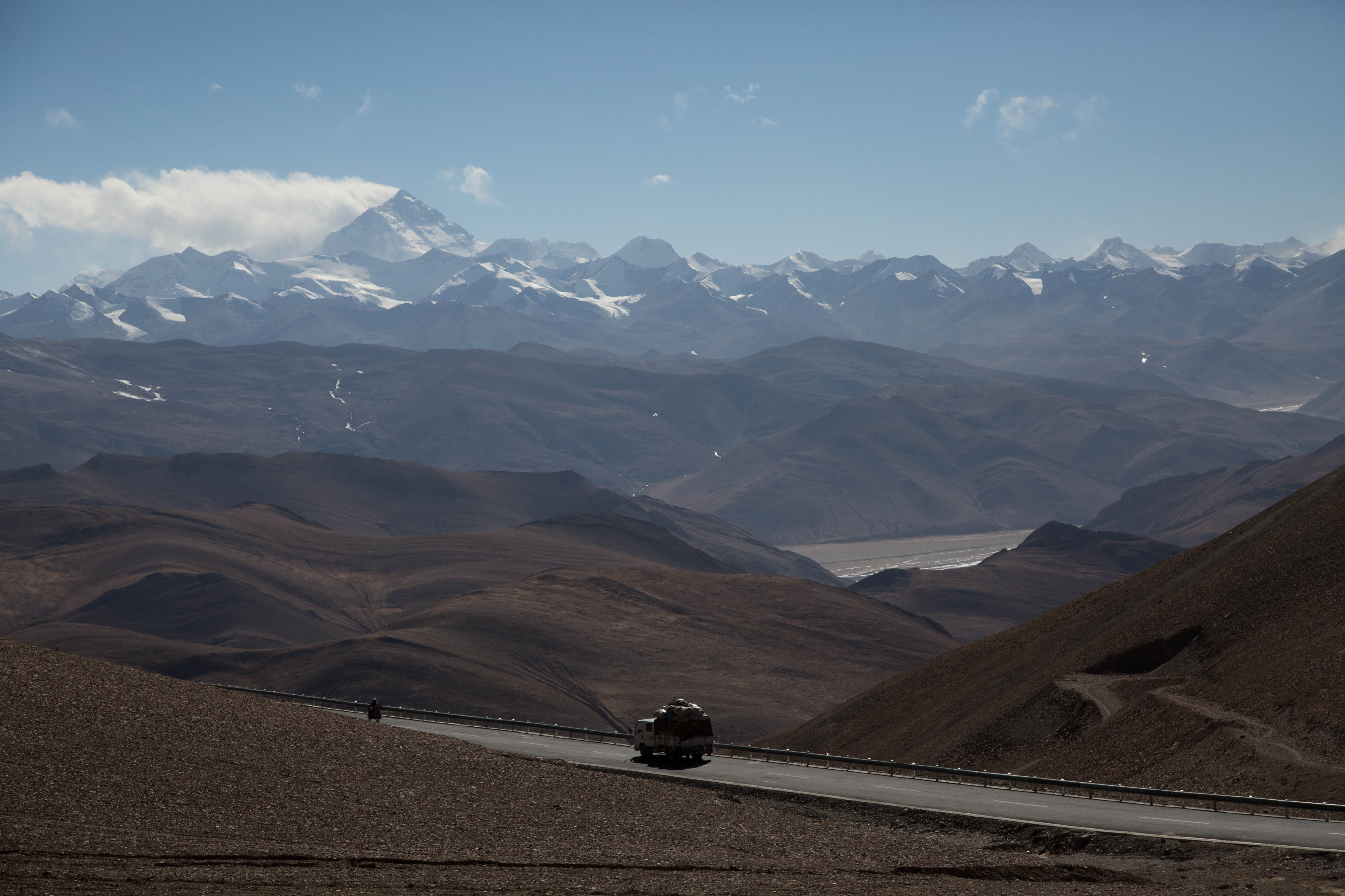 motorcycle, sky, mountain, everest base camp, transportation, land vehicle, scenics - nature, idyllic, 5K, travel, climate, xigaze, tranquil scene, tranquility, HD Wallpaper