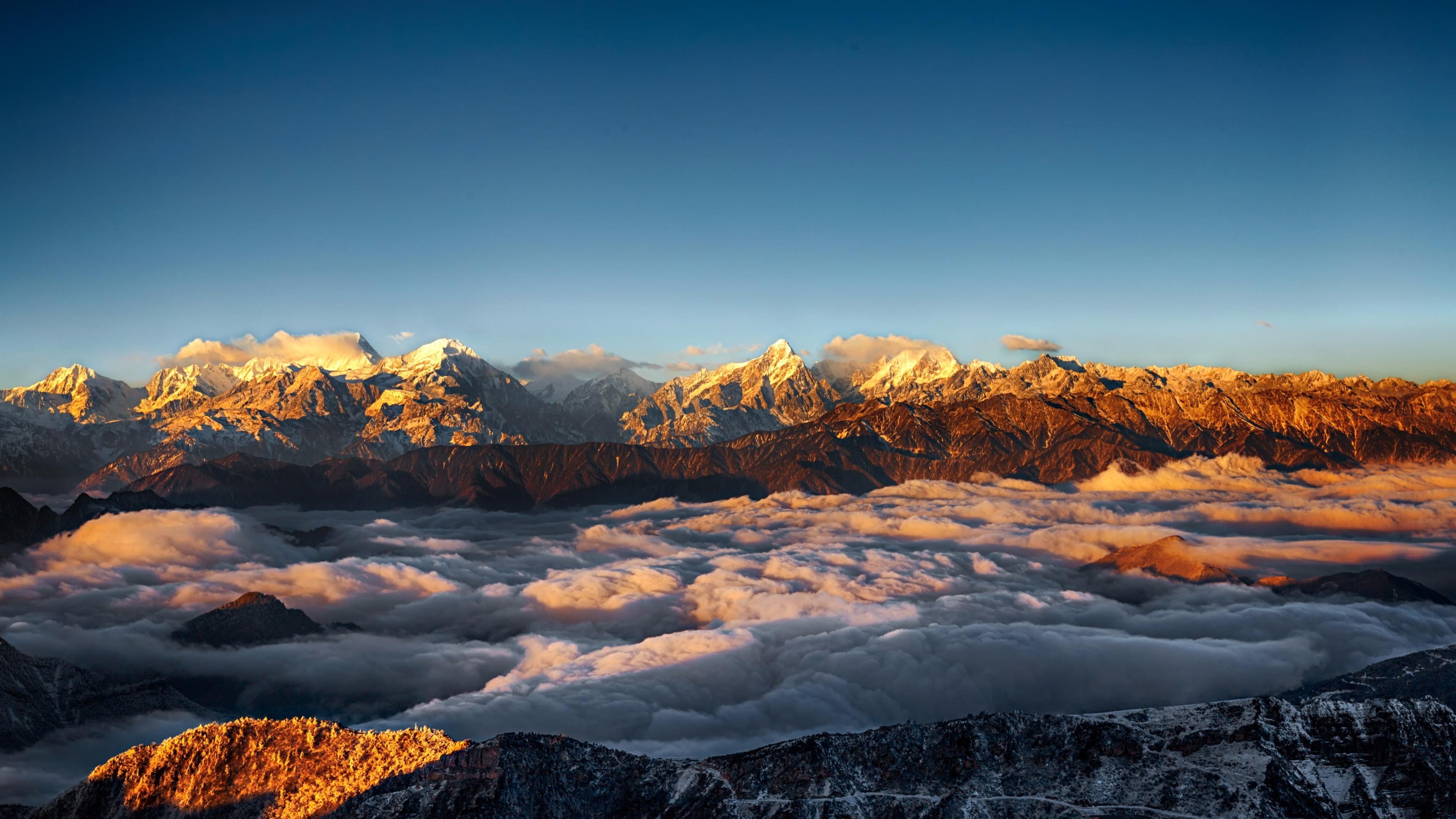 winter, daxue shan, 4K, outdoors, nature, asia, sichuan, beauty in nature, kangding, luding, land, sky, clouds, mountain, cold temperature, snowcapped mountain, HD Wallpaper