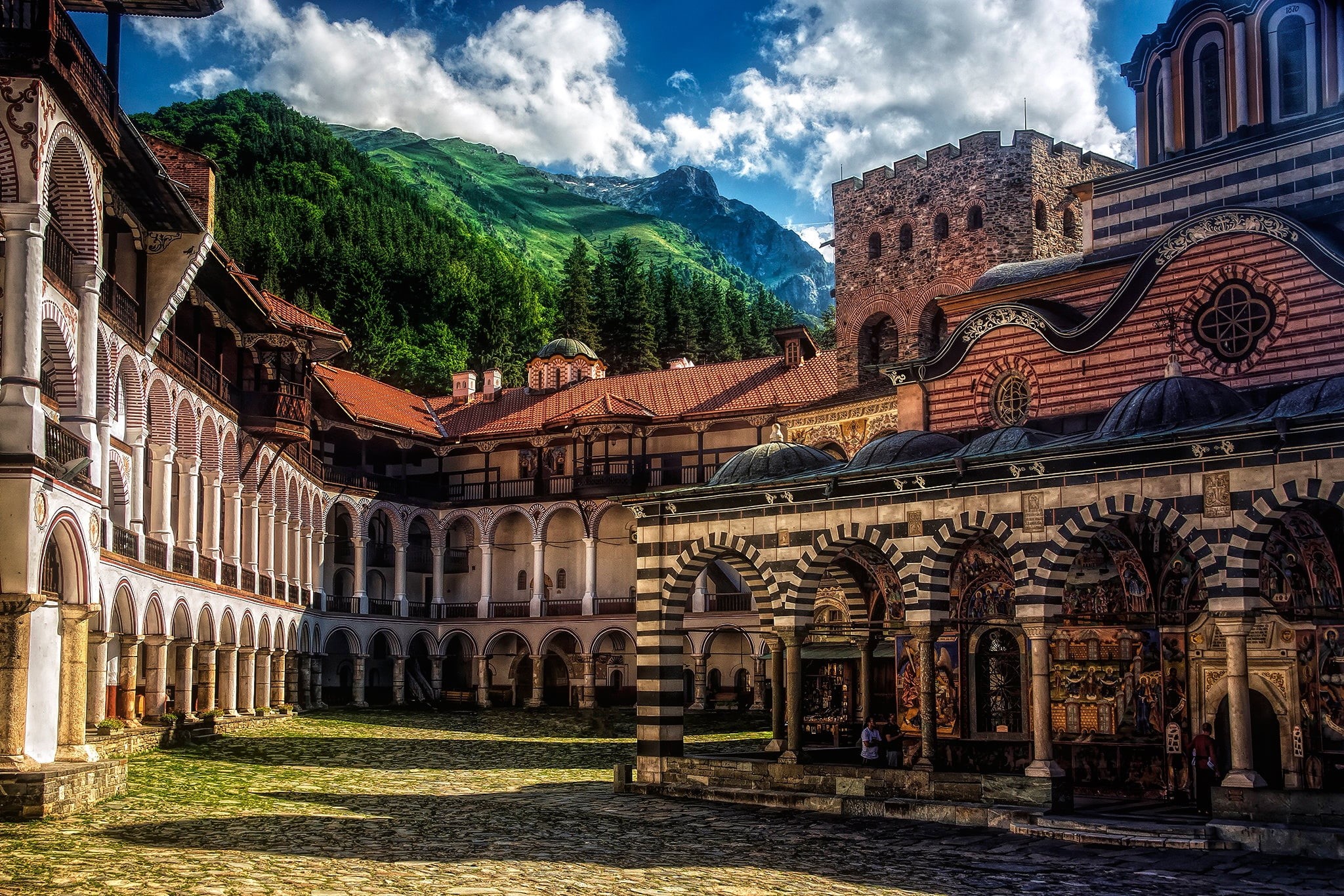 Rila Mountains, mountains, architecture, Rila Monastery, the monastery, Bulgaria, Rila Mountain, 1080P, HD Wallpaper