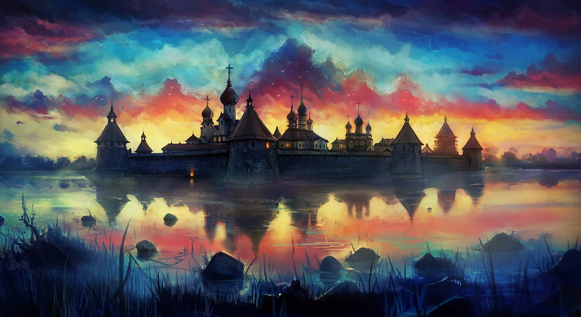 religion, place of worship, built Structure, building Exterior, history, building, sunset, digital composite, cityscape, famous Place, tourism, backgrounds, HD Wallpaper