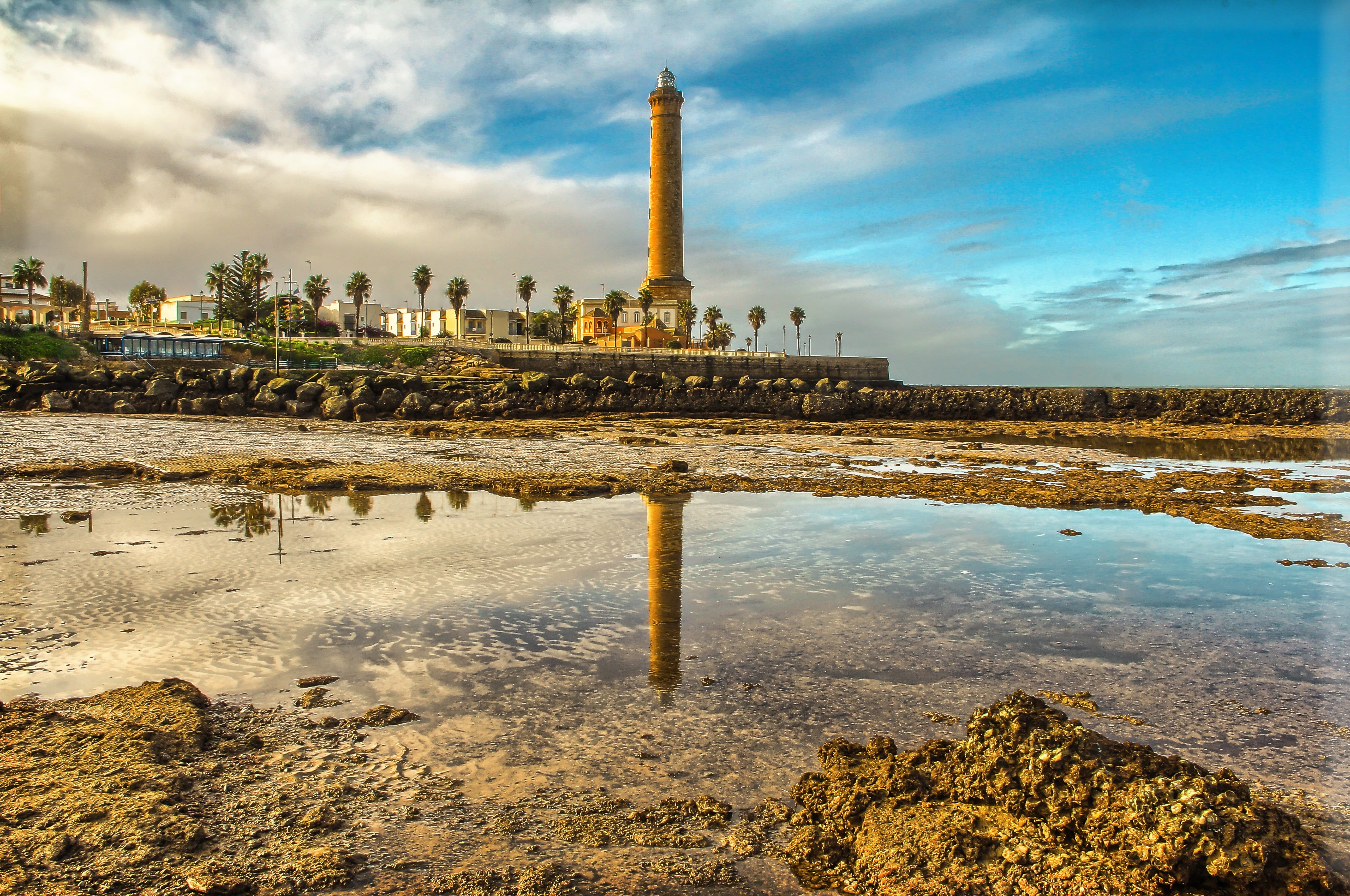 cadiz, ancient civilization, backwater, clouds, tall - high, architectural column, the past, ruined, rocks, travel destinations, architecture, monument, HD Wallpaper