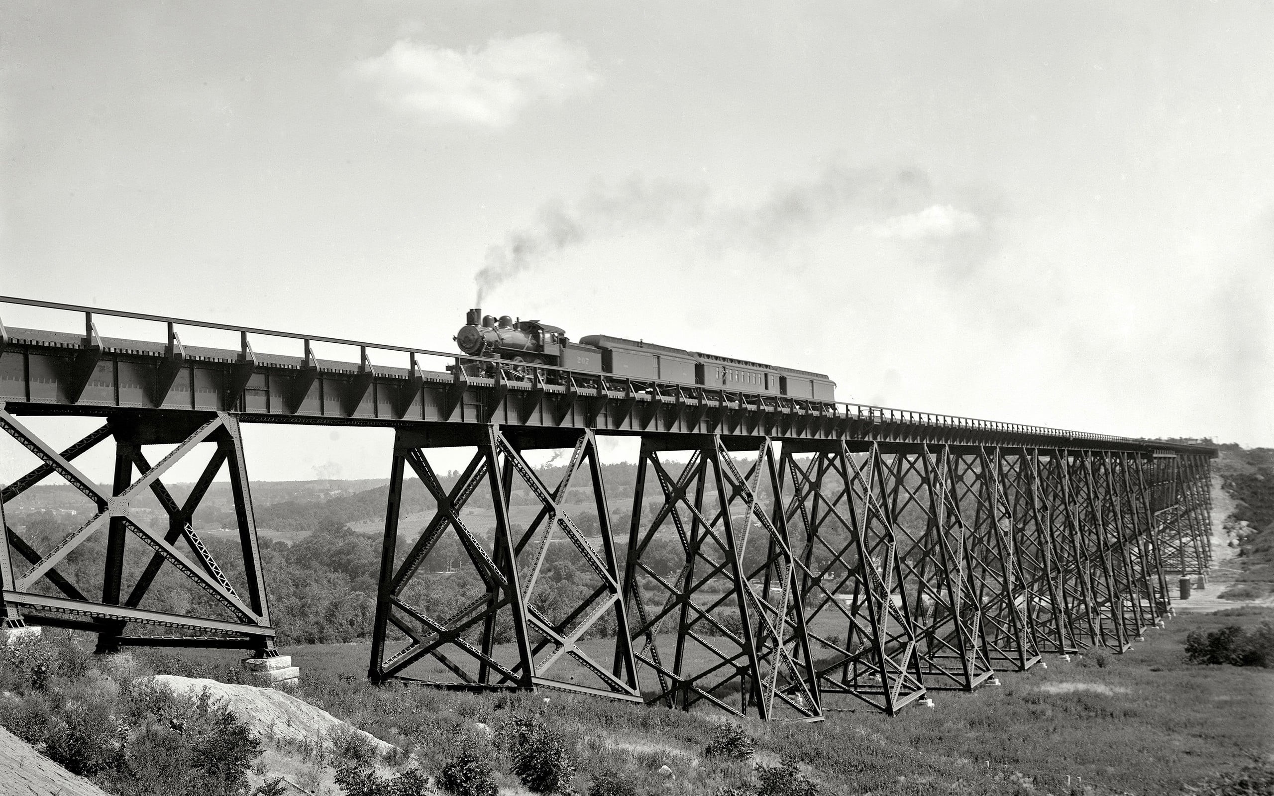 plant, photo, bridge, bridge - man made structure, coal mine, grayscale, railway bridge, transportation, connection, architecture, non-urban scene, built structure, HD Wallpaper