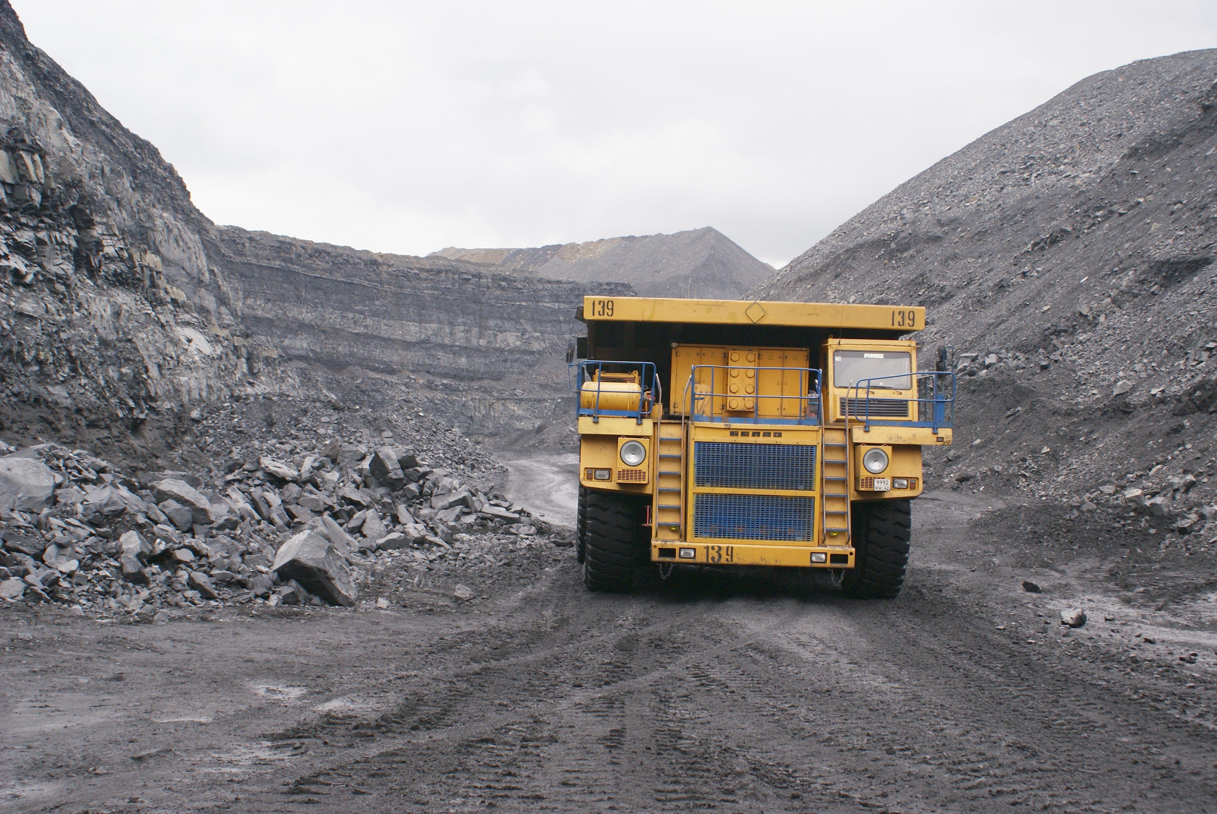 land vehicle, mining, mountains, motor vehicle, truck, mountain range, kuzbass, day, no people, land, non-urban scene, landscape, transportation, outdoors, HD Wallpaper