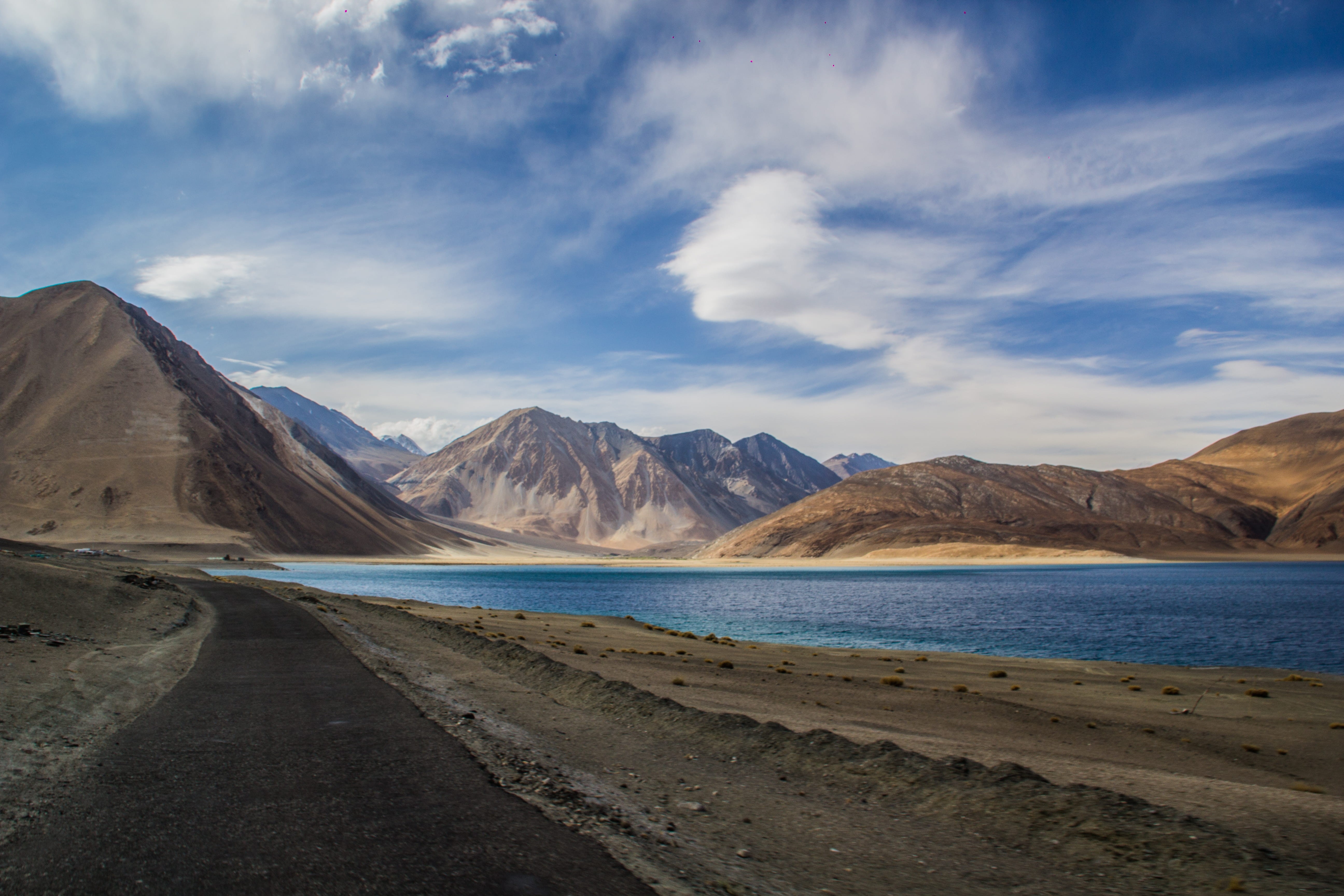 pangong tso, nature, mountain, no people, tranquility, remote, scenics - nature, tranquil scene, mountains, environment, highway, non-urban scene, mountain peak, HD Wallpaper