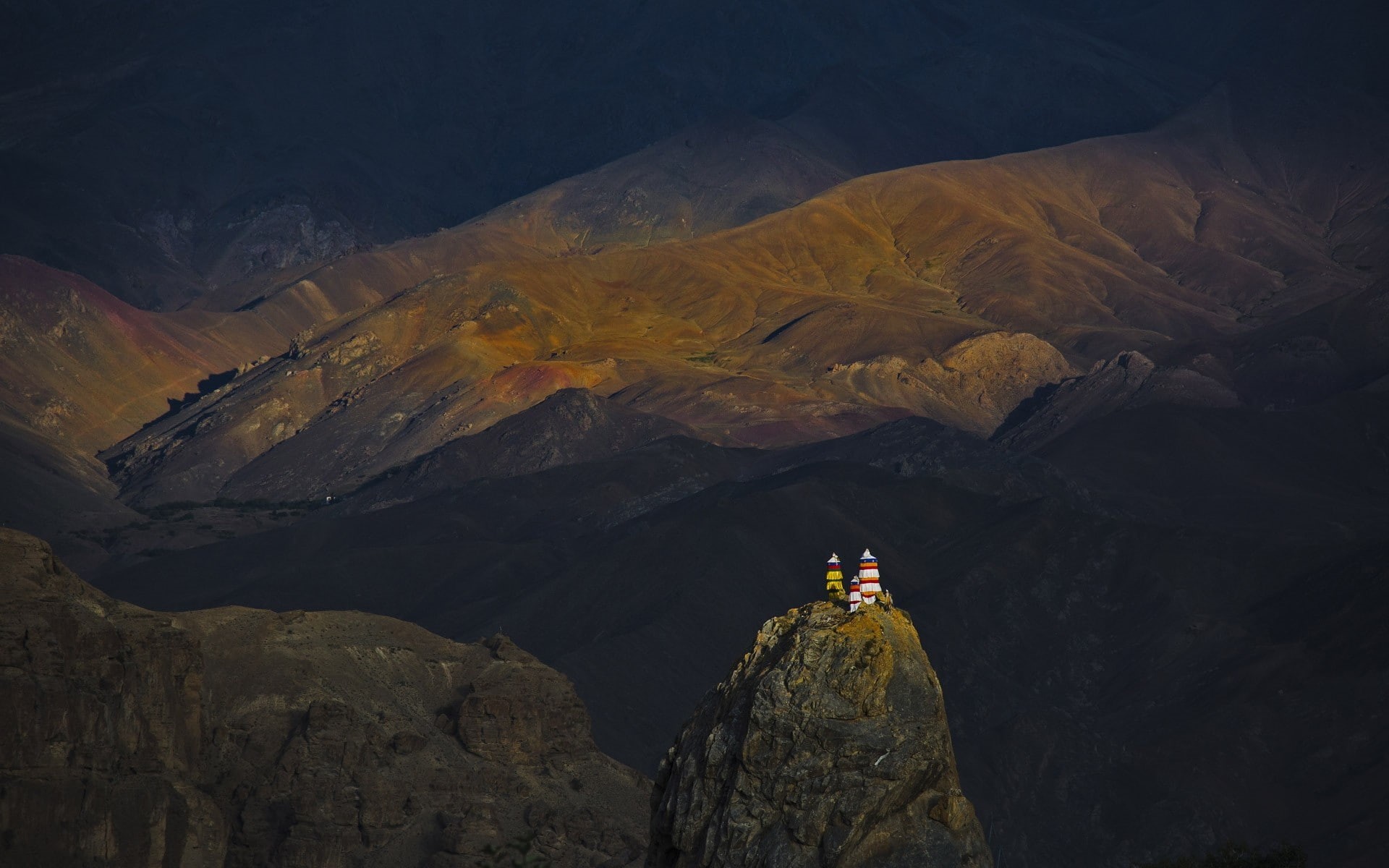 mountains, landscape, Kashmir, sunset, 1080P, monastery, nature, sunlight, temple, HD Wallpaper