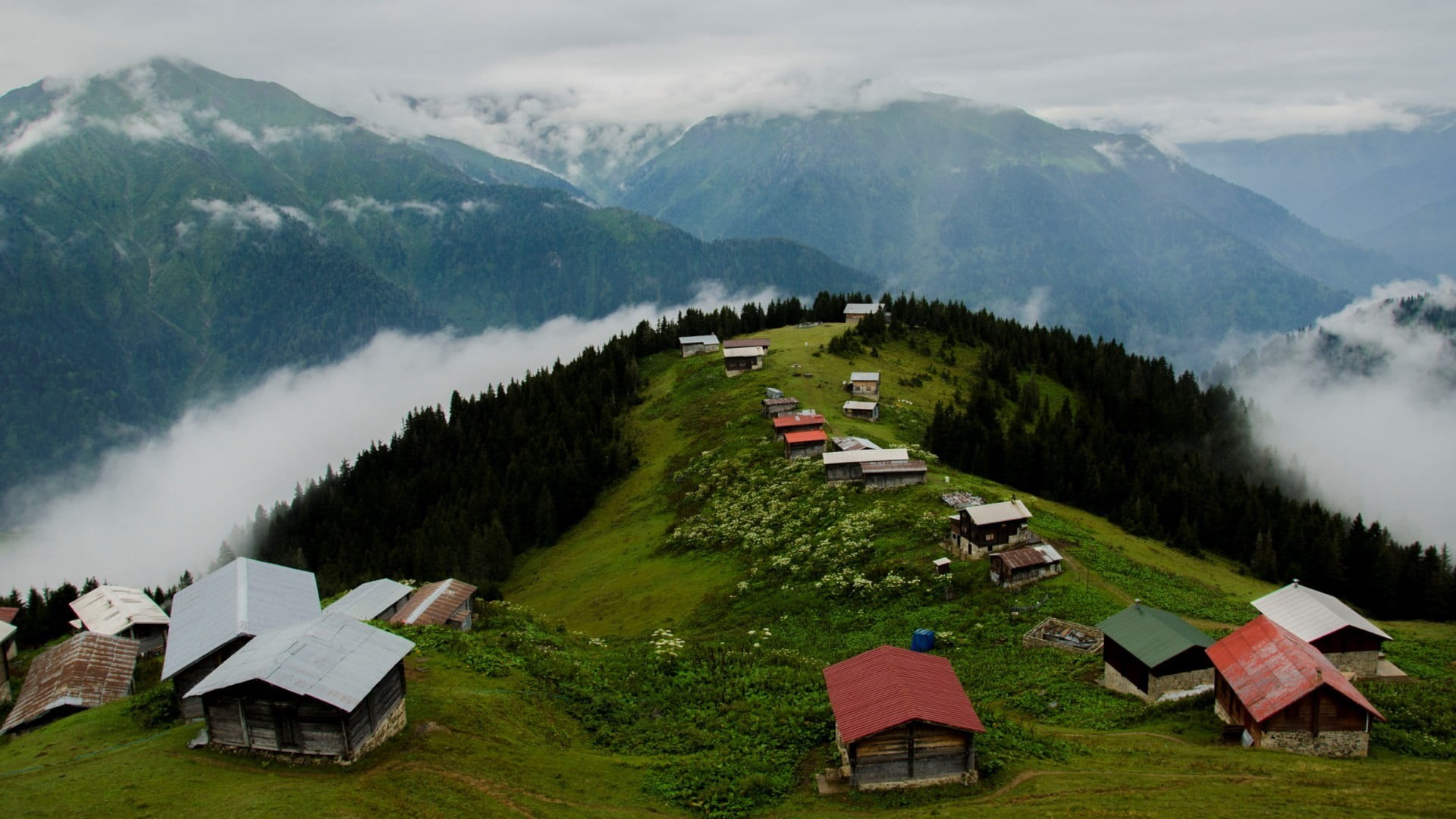 architecture, no people, sky, outdoors, cloud - sky, house, beauty in nature, 1080P, white, Rize, tree, day, scenics - nature, nature, mountain range, HD Wallpaper