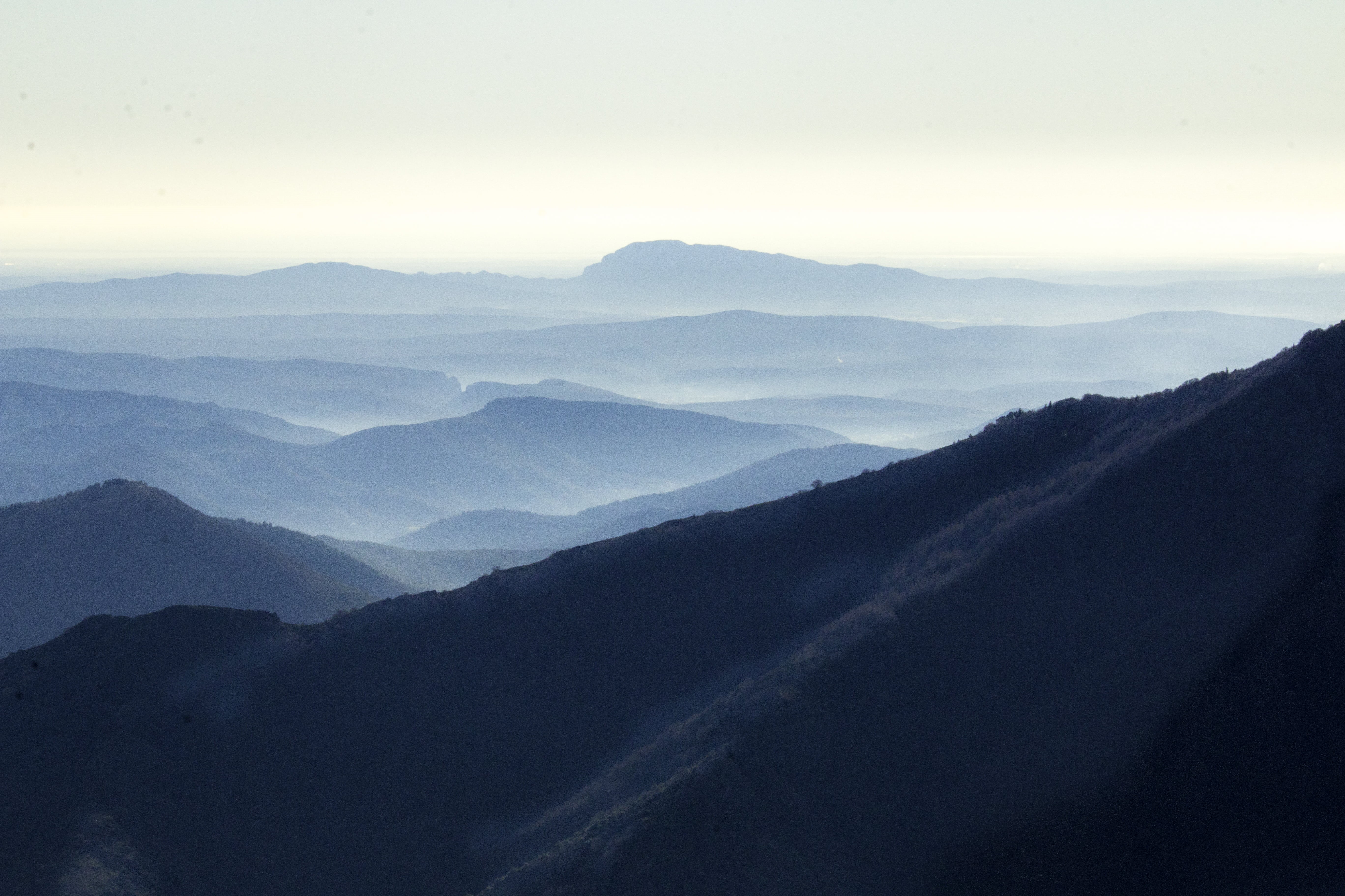 mountains, Vue, le Mont, hill, mont, view, Montagne, Mont Aigoual, Ciel, 5K, outdoors, sunset, fog, Brume, landscape, aigoual, nature, scenics, mountain Peak, HD Wallpaper