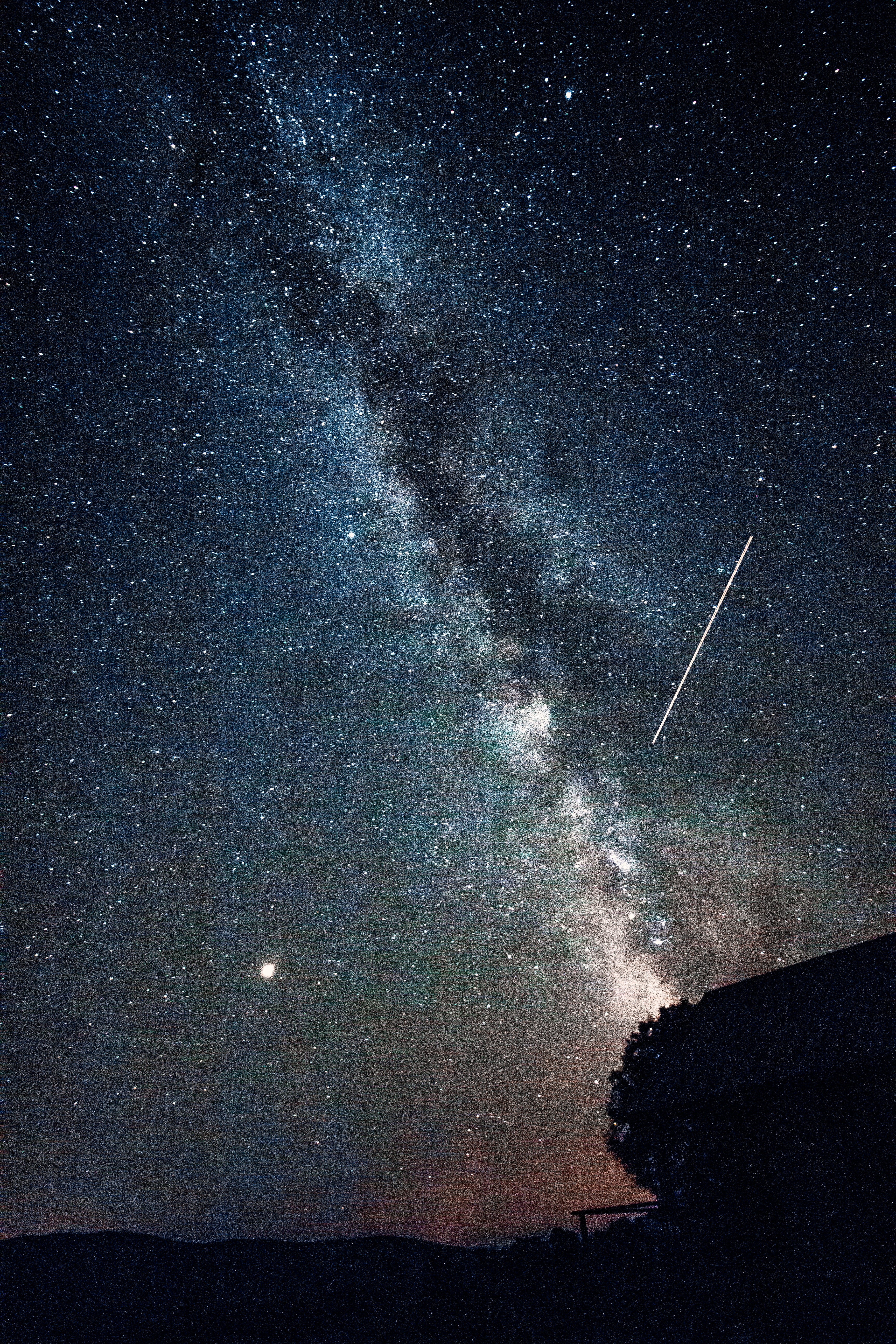 night, star Shape, outdoors, shooting star, sky, forest, 5K, astronomy, astrophotography, space Exploration, galaxy, mountain, paysage, star Field, Phone HD Wallpaper