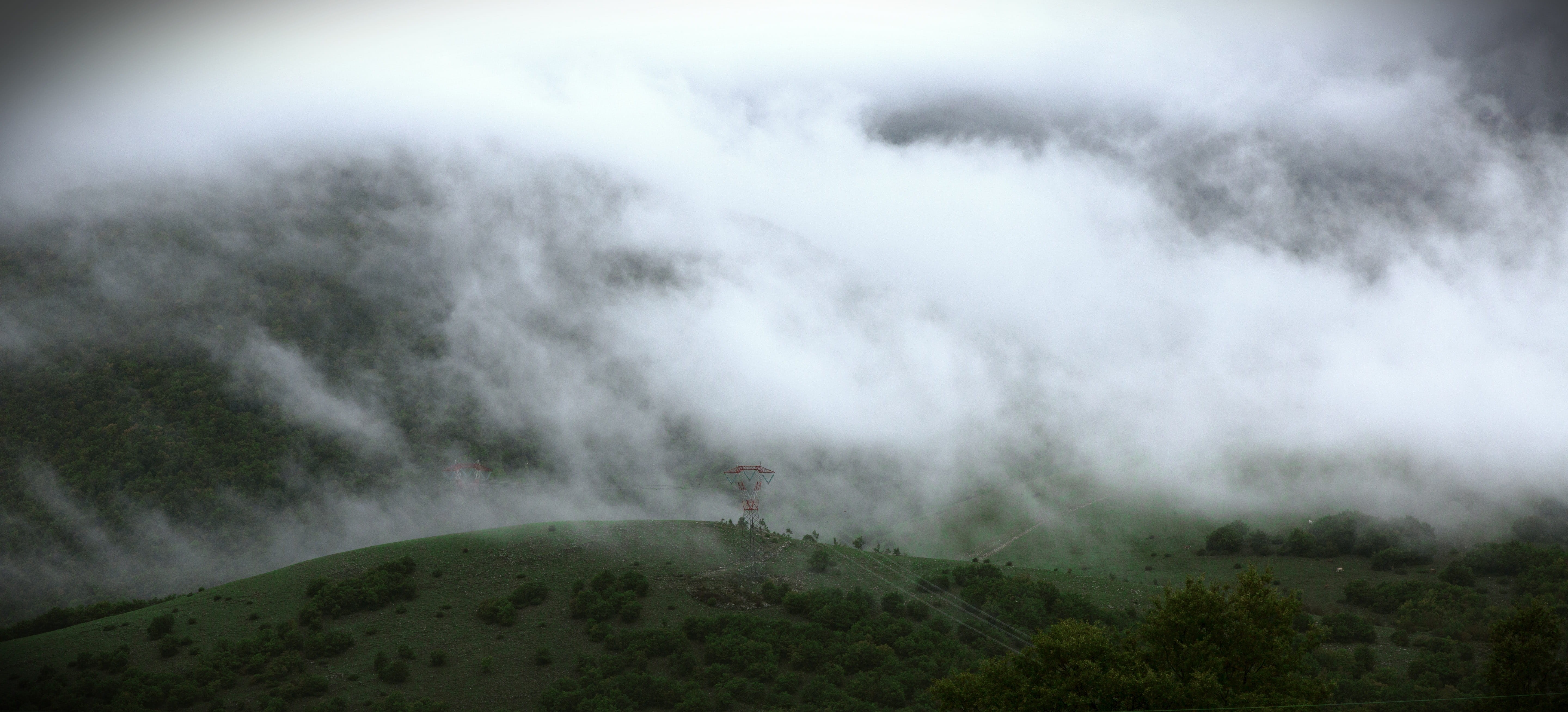green, quite, land, mountain, tranquil scene, outdoors, weather, landscape, mist, scenery, scenics - nature, clouds, beauty in nature, day, mistero, white, HD Wallpaper