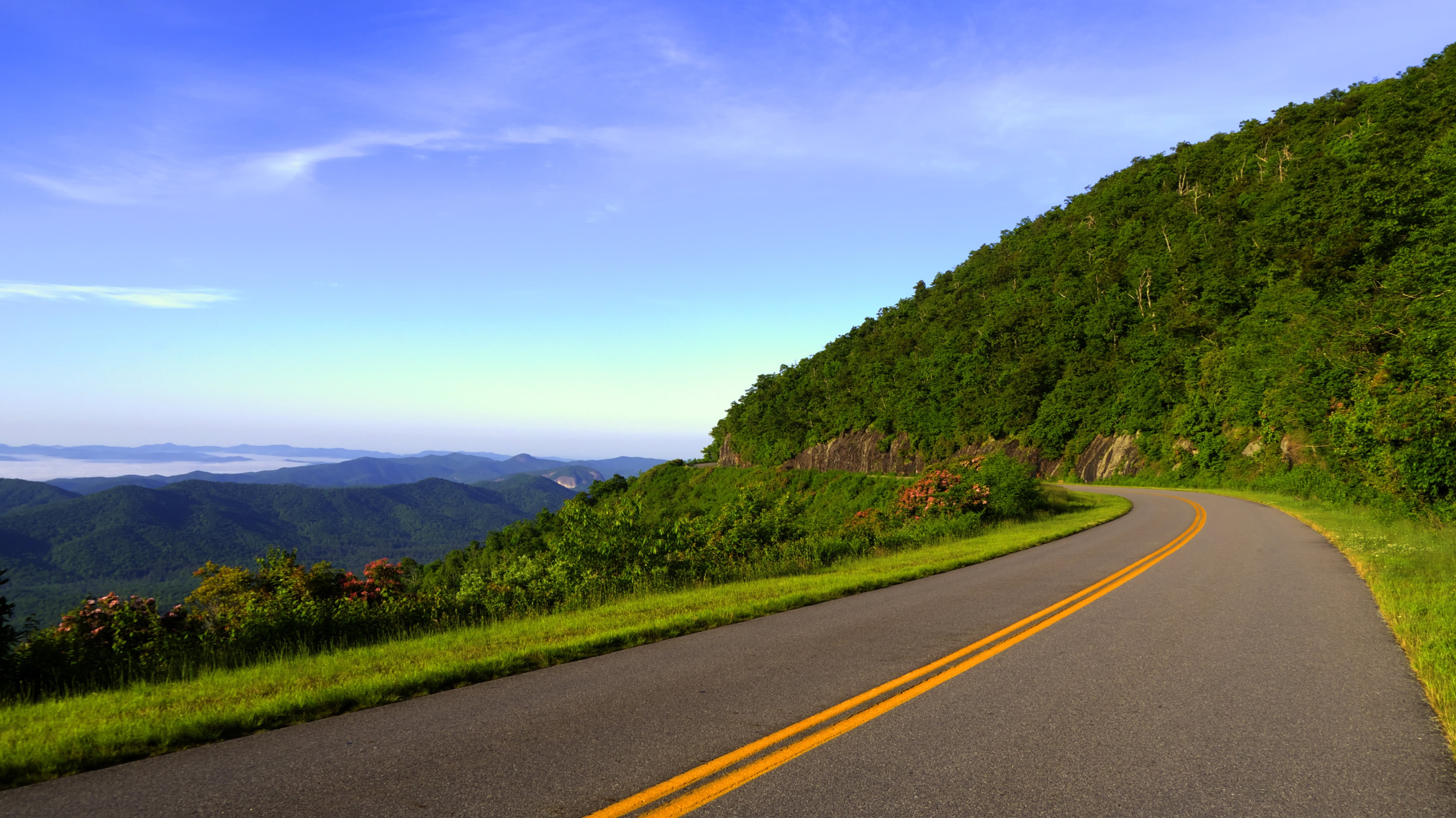 near, direction, surrounded, mountain, coast, rural, sky, winding, scenics, dividing line, road marking, beauty in nature, scenics - nature, 4K, tranquil scene, HD Wallpaper