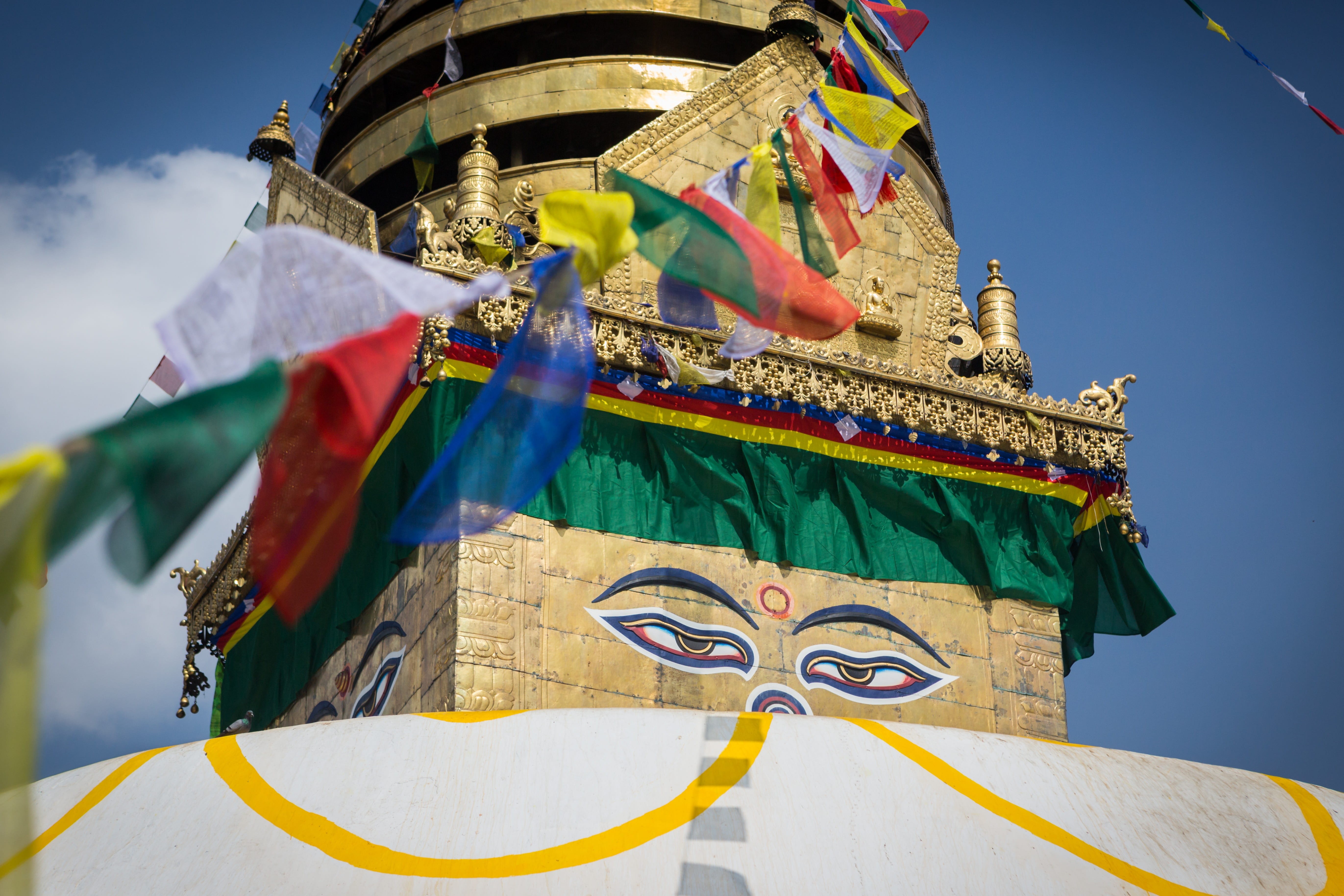 built structure, temple, place of worship, spirituality, building exterior, day, hinduism, clear sky, traditionally, architecture, flag, travel, flags, HD Wallpaper