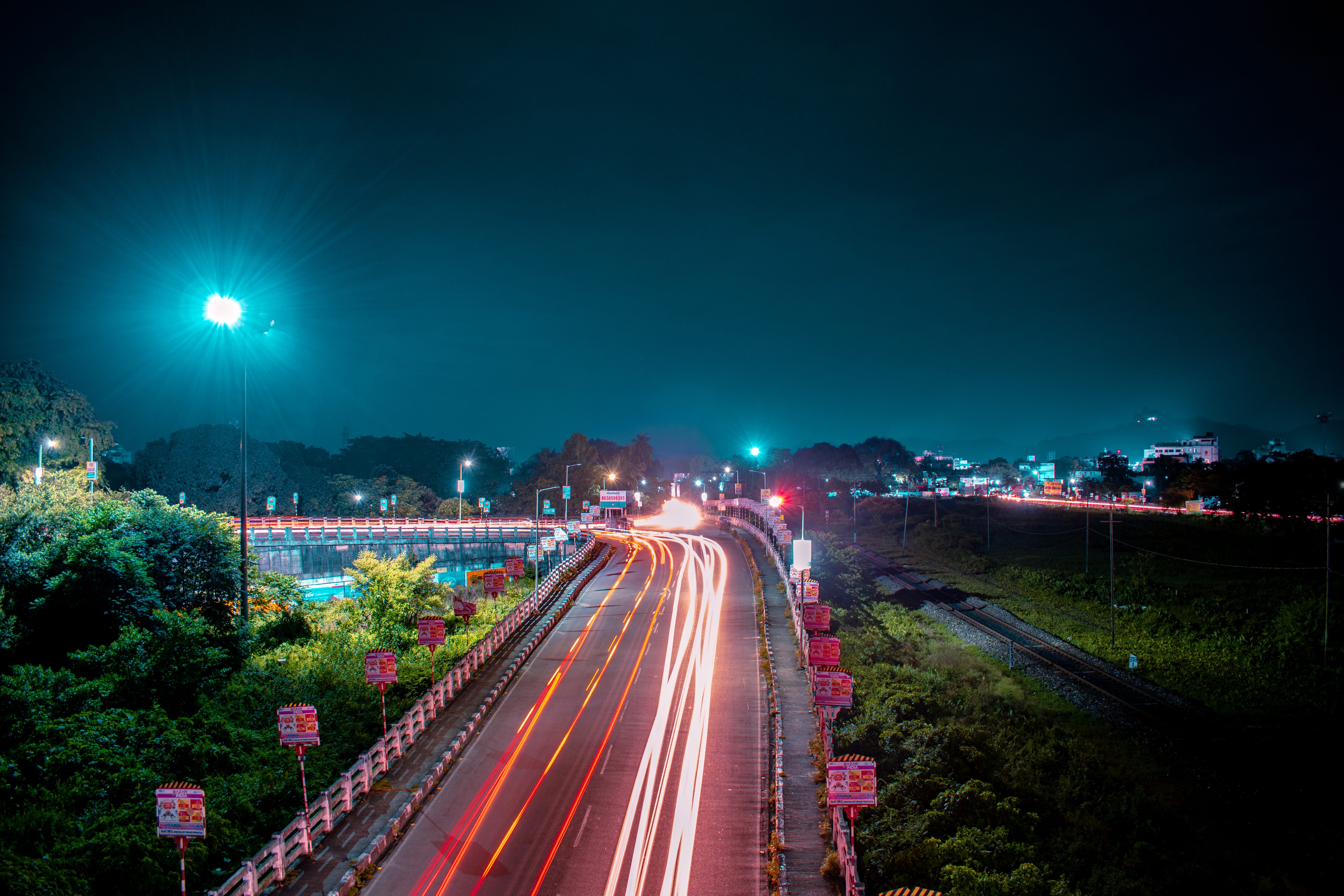 nikon, tree, street light, bongaigaon, landscape, outdoors, road, lighttrails, cityscape, motion, long exposure, urban, city, street, vehicle light, architecture, HD Wallpaper