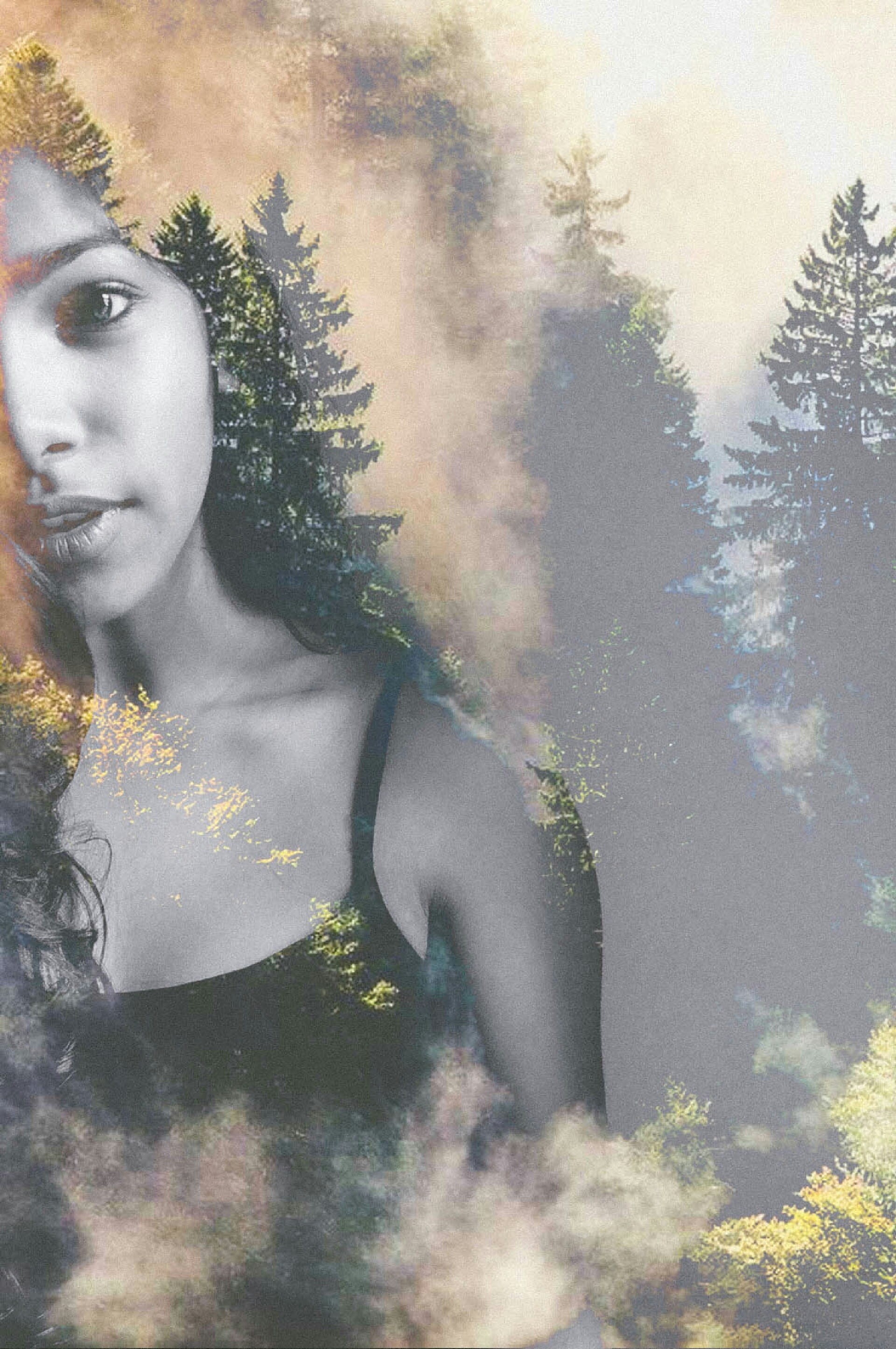 bamboo, leaks, green, 2K, day, real people, double-exposure, one person, looking at camera, india, Beautiful, Girl, adults only, beauty, young women, contemplation, Phone HD Wallpaper