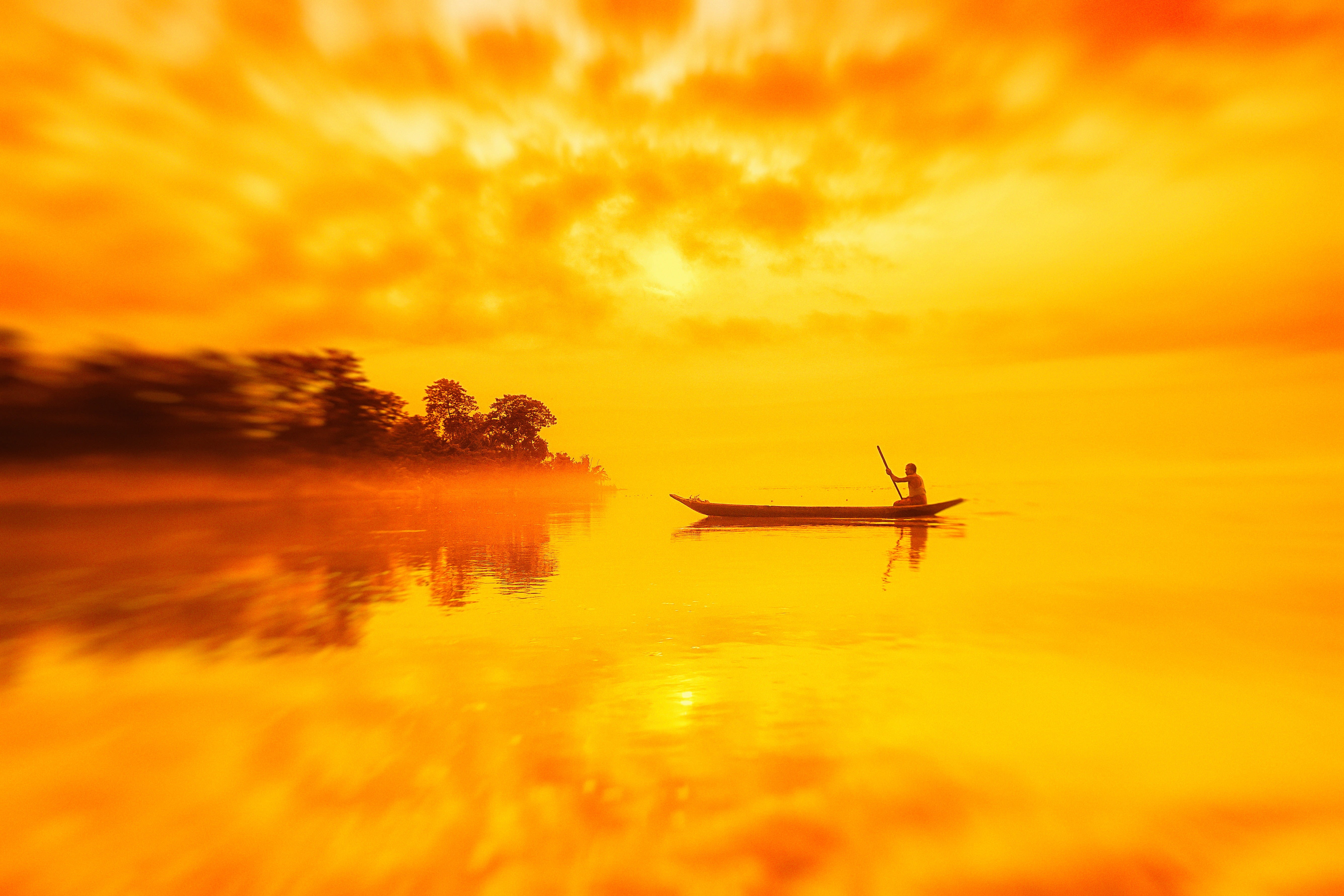 tranquil scene, tourism, beauty in nature, red, mode of transportation, tranquility, reflection, island, cloud - sky, scenics - nature, sky, orange, nature, HD Wallpaper