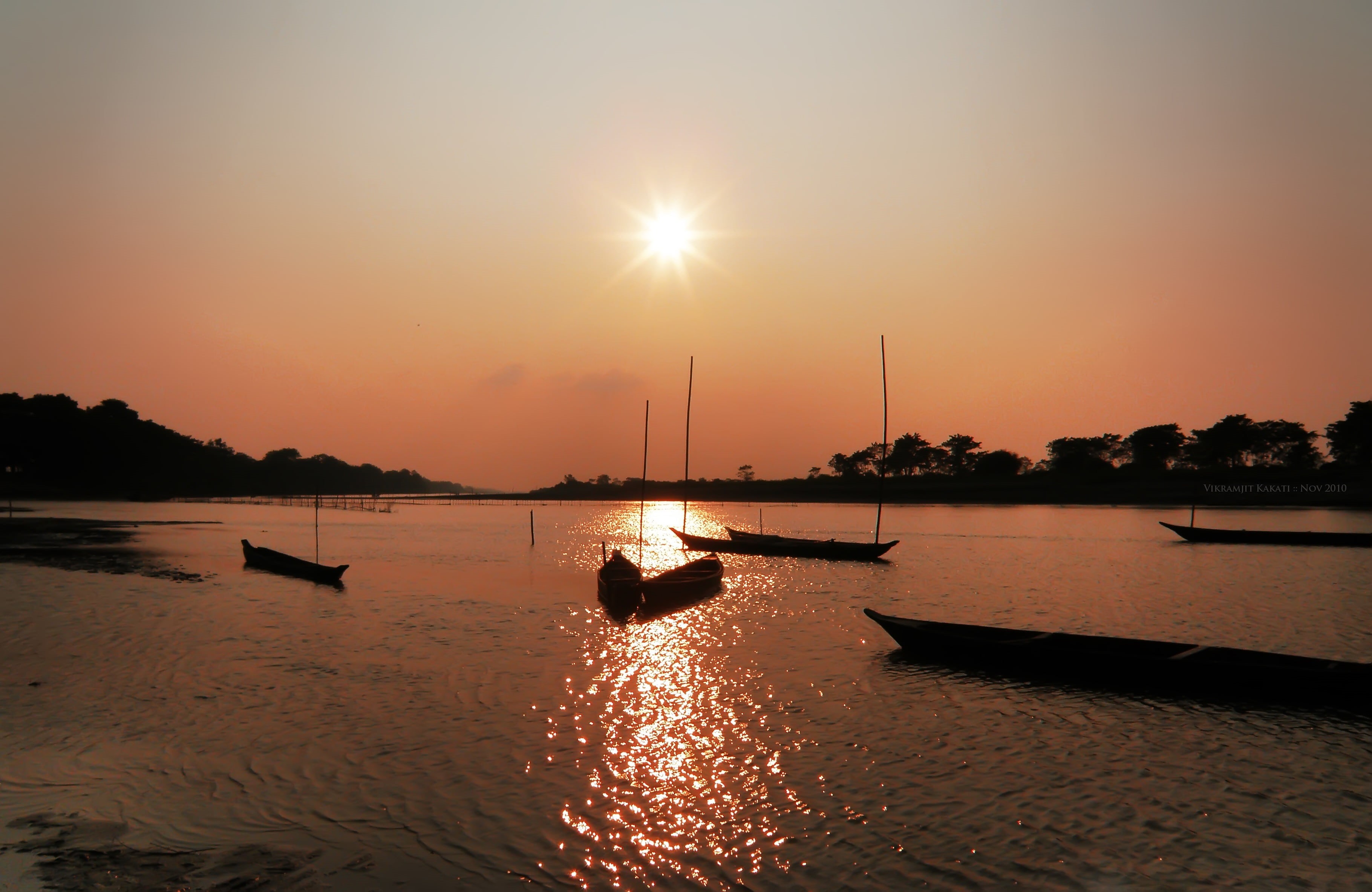 transportation, real people, sunset, india, sunlight, mode of transportation, body, sea, nautical Vessel, landscapes, tranquility, tree, silhouette, boat, HD Wallpaper