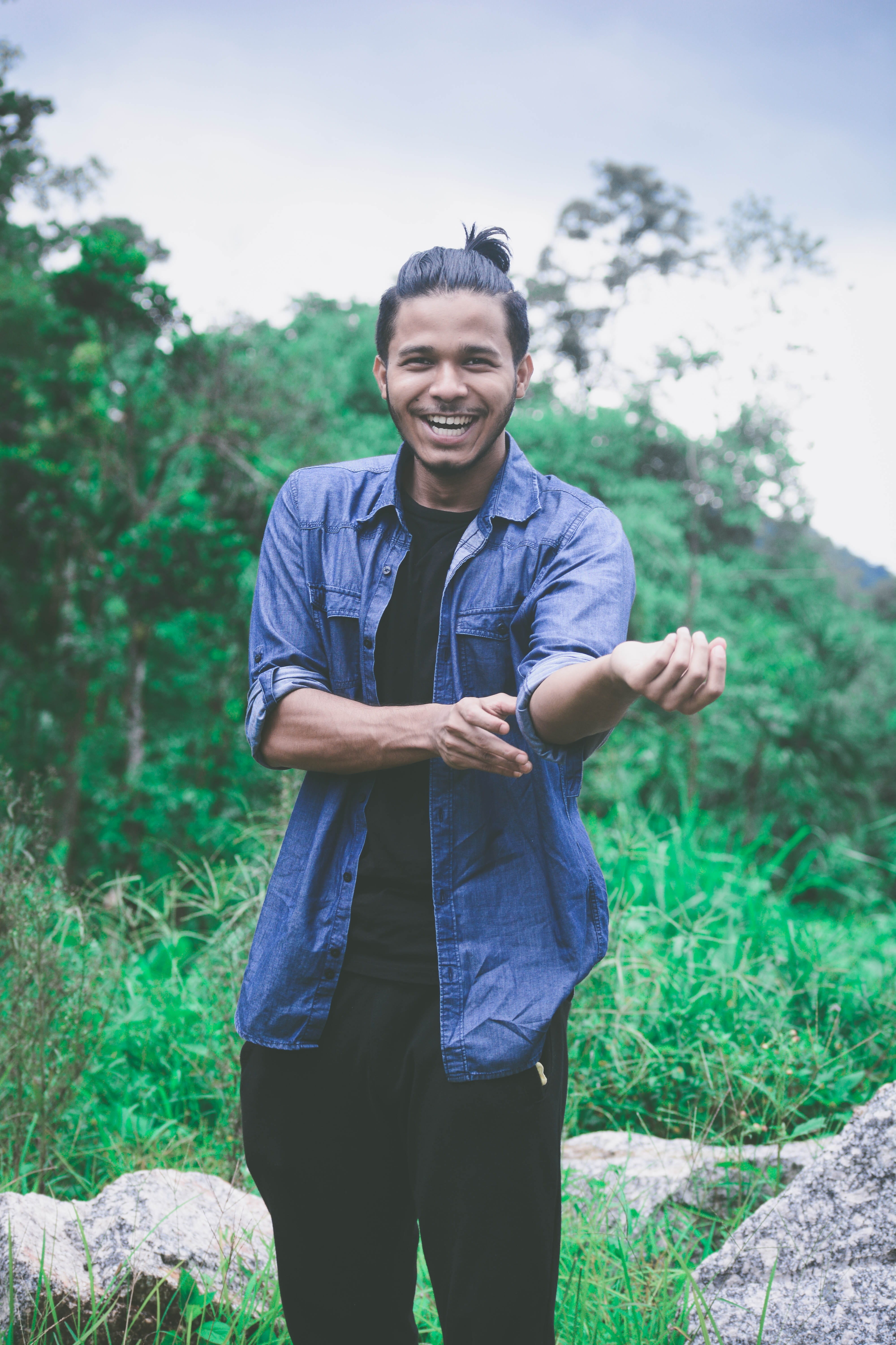 shillong, casual clothing, lightleaks, young men, day, looking at camera, meghalaya, nature, tree, front view, mid adult, Assamese, photoshoot, blue, adult, Phone HD Wallpaper