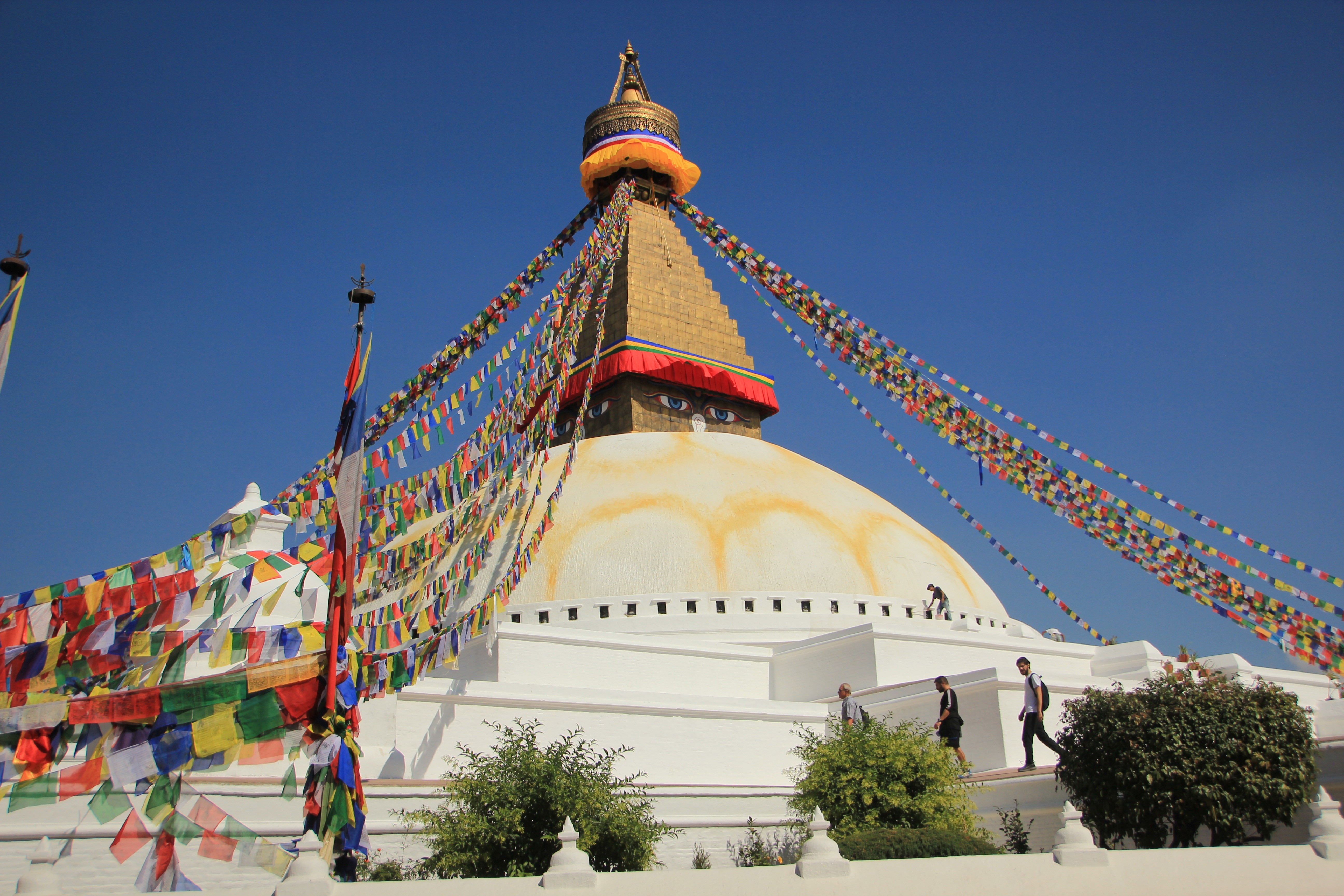architecture, blue, built structure, tourism, travel destinations, 5K, religion, spirituality, building, sky, place of worship, no people, tree, boudhanath, HD Wallpaper