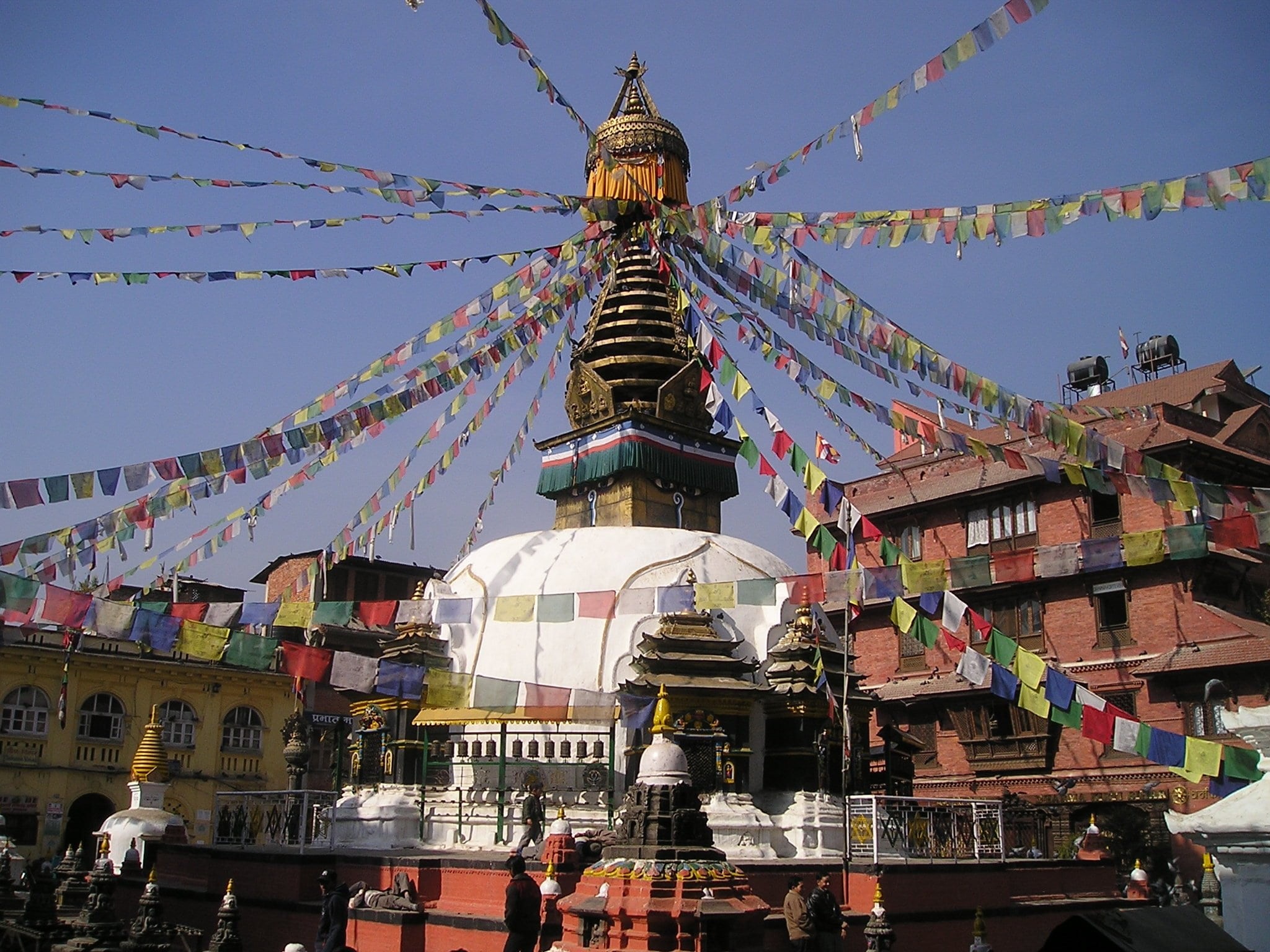 swayambhunath, building, religion, buddhism, himalayas, place of worship, belief, architecture, decoration, stupa, tibetan Culture, flags, outdoors, bunting, HD Wallpaper