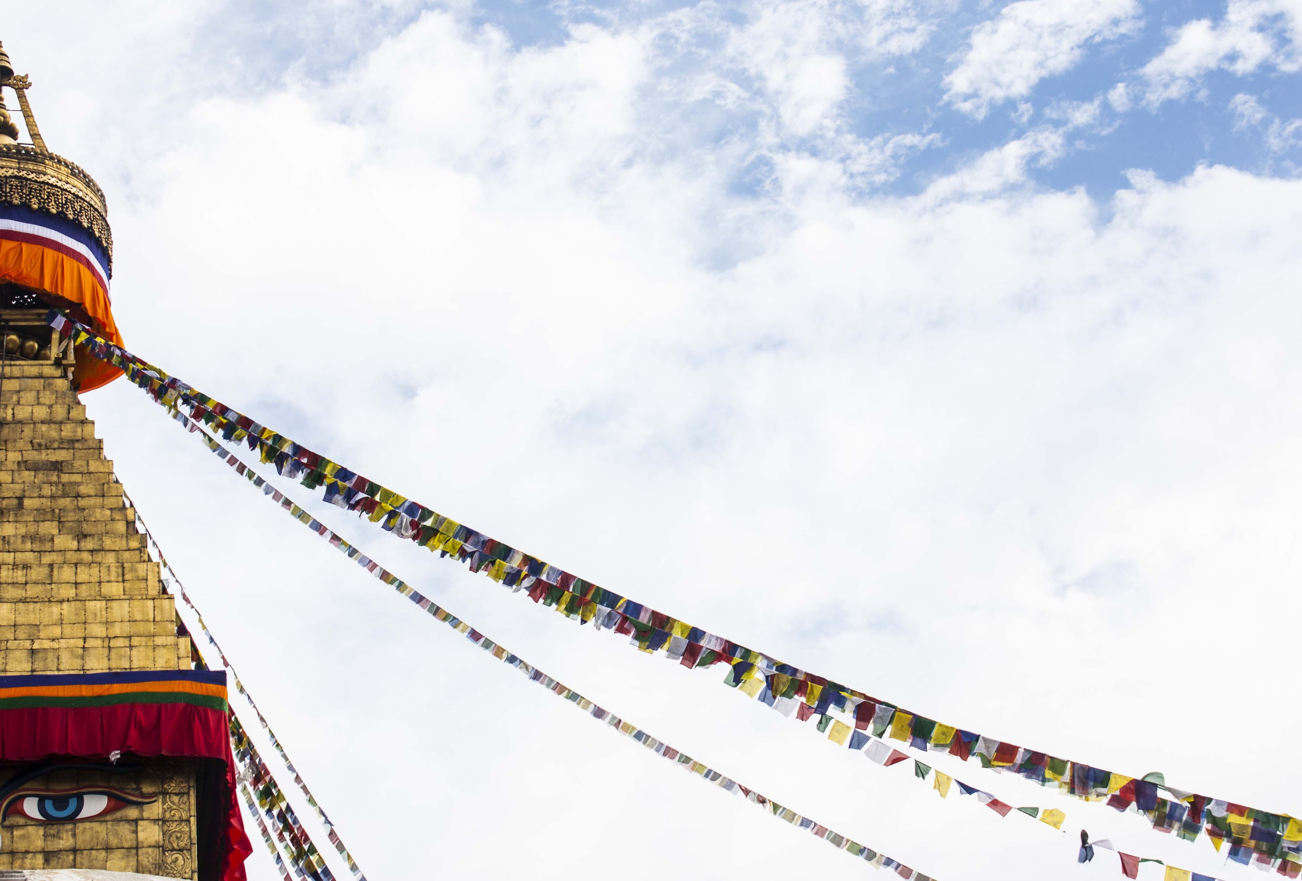 buddha, hanging, stupa, monastery, kathmandu, cloud - sky, asia, multi colored, spirituality, day, tibetan Culture, travel destinations, pagoda, 4K, nature, HD Wallpaper