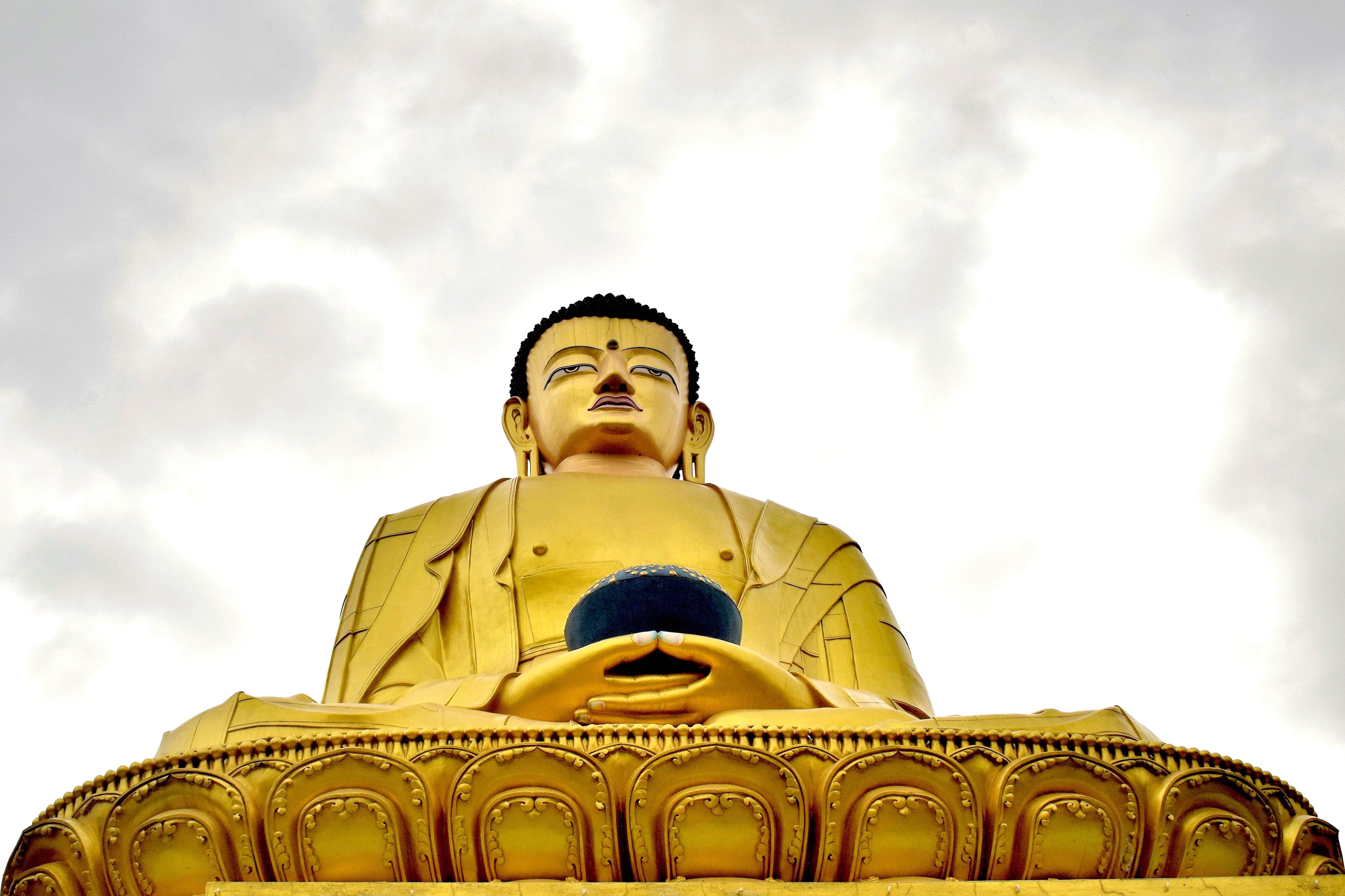 gold colored, traditional, architecture, worship, sky, outdoors, ornate, cloud - sky, pray, built structure, culture, statue, place of worship, spiritual, HD Wallpaper
