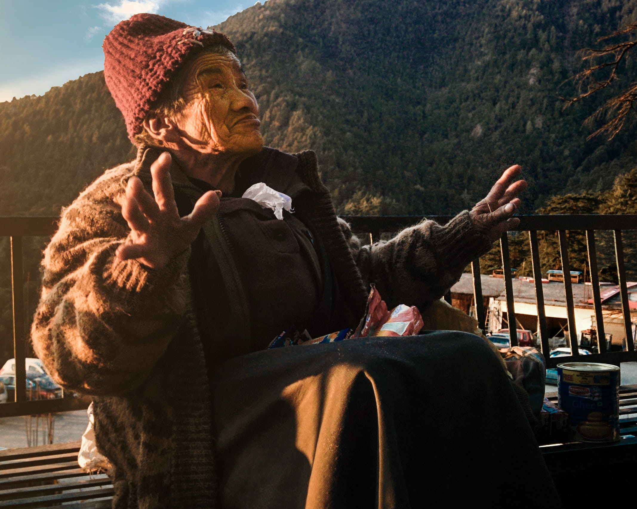 1080P, mammal, himachal pradesh, trees, oldwomen, leisure activity, travel, hat, winter, domestic, warm clothing, india, communication, face, portrait, HD Wallpaper