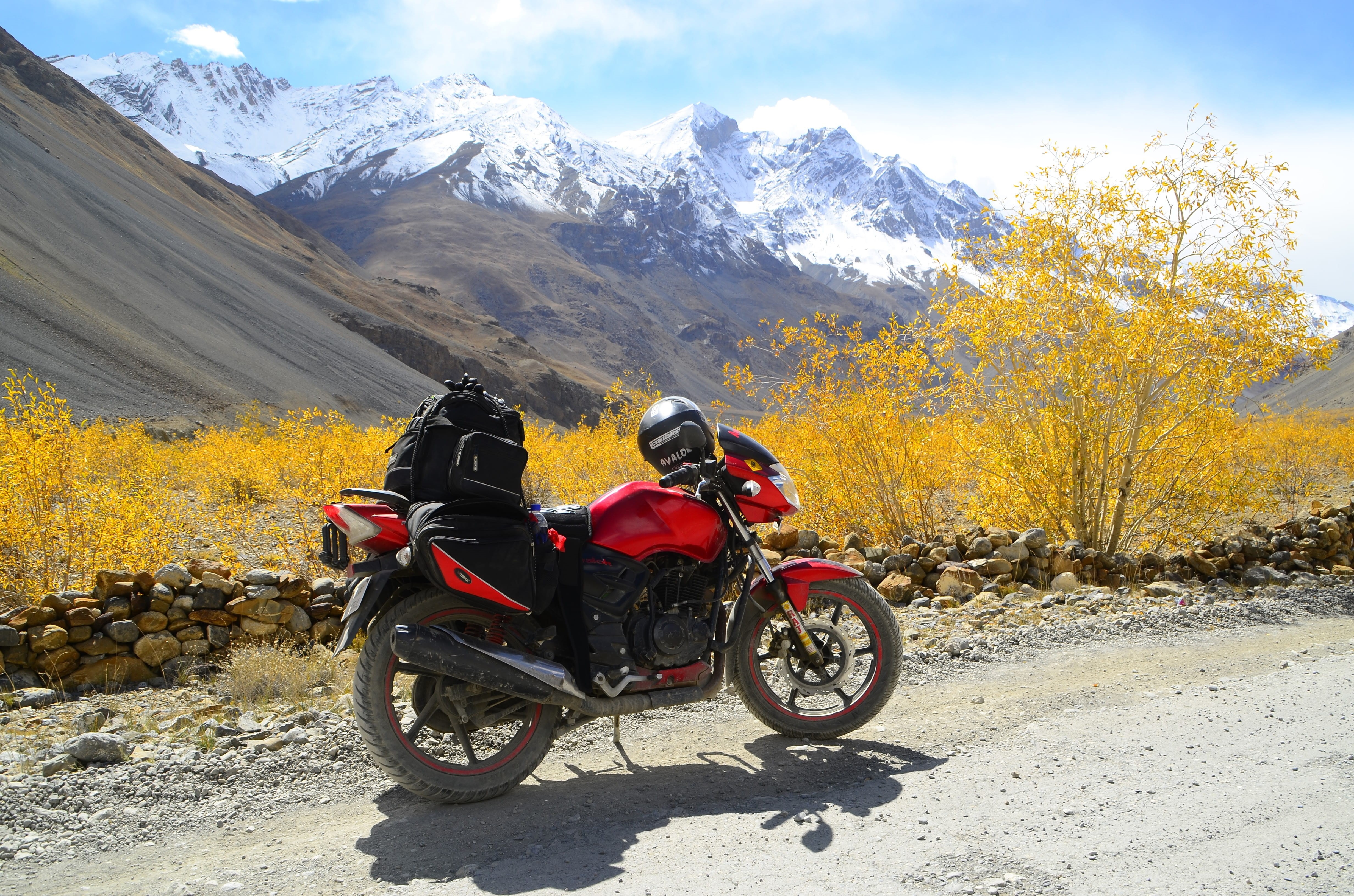 winter, land vehicle, himalayas, 4K, snowcapped mountain, nature, sky, mountain, transportation, outdoors, tree, spiti, mode of transportation, riding, HD Wallpaper