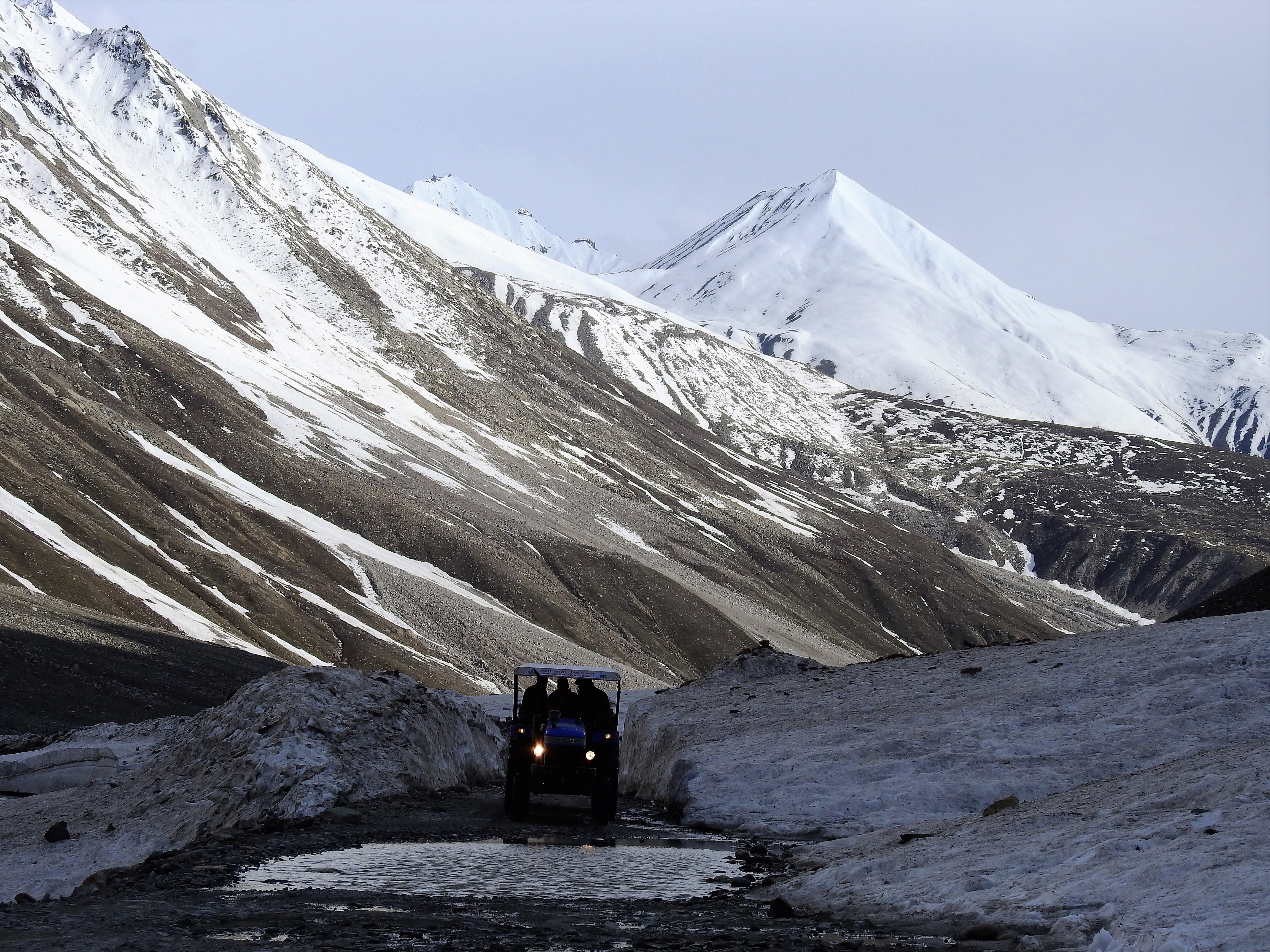 snowcapped mountain, mountain peak, mountain range, cold temperature, day, spiti, scenics - nature, outdoors, mode of transportation, 4K, himalayas, landscape, HD Wallpaper