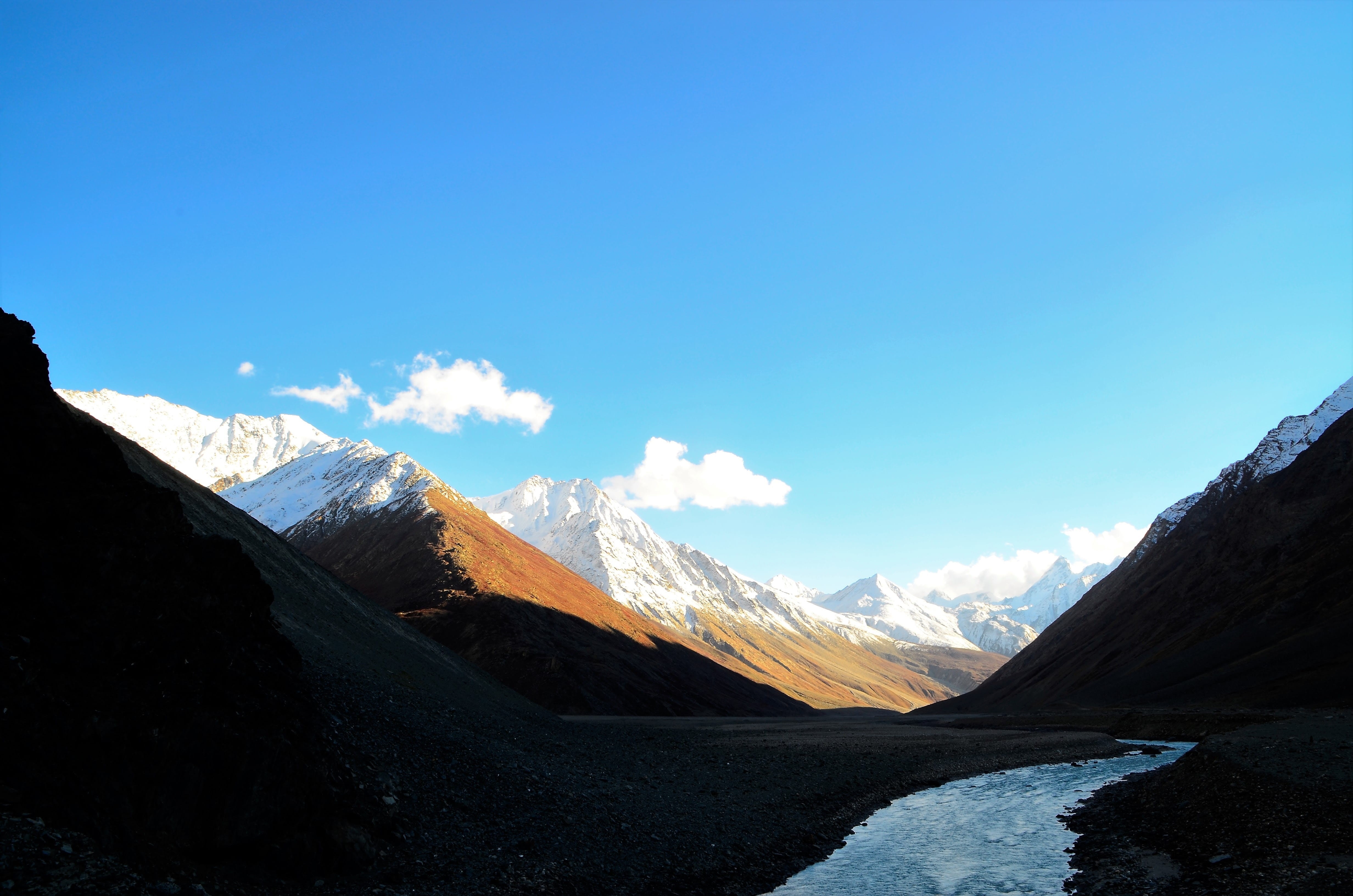 cold temperature, mountains, sky, himachal pradesh, 4K, beauty in nature, mountain peak, nature, tranquility, snowcapped mountain, blue, cloud - sky, environment, HD Wallpaper