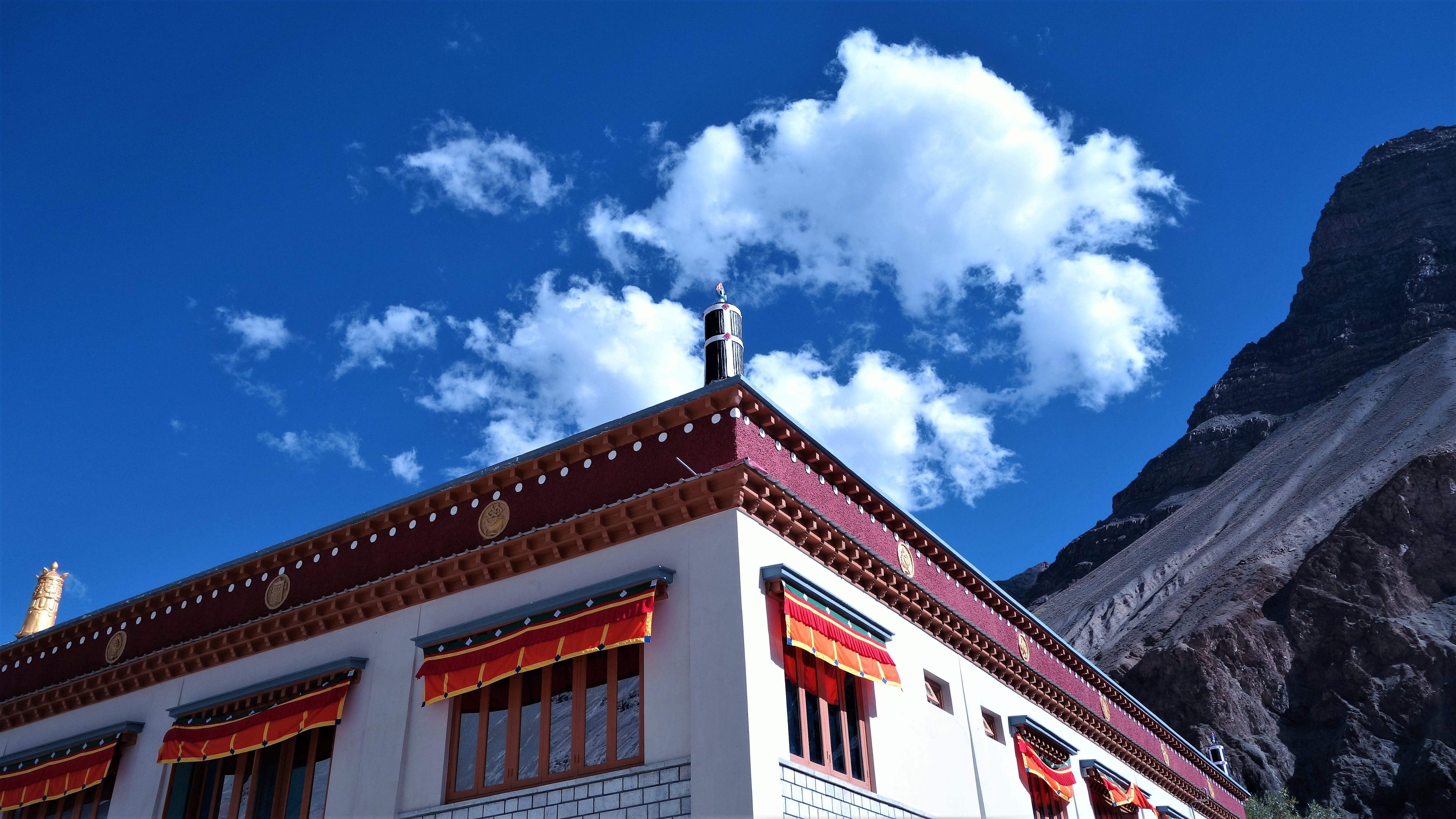 built structure, window, building, place of worship, sky, monastery, religion, sunlight, day, mountain, belief, travel, spiti, spirituality, low angle view, HD Wallpaper