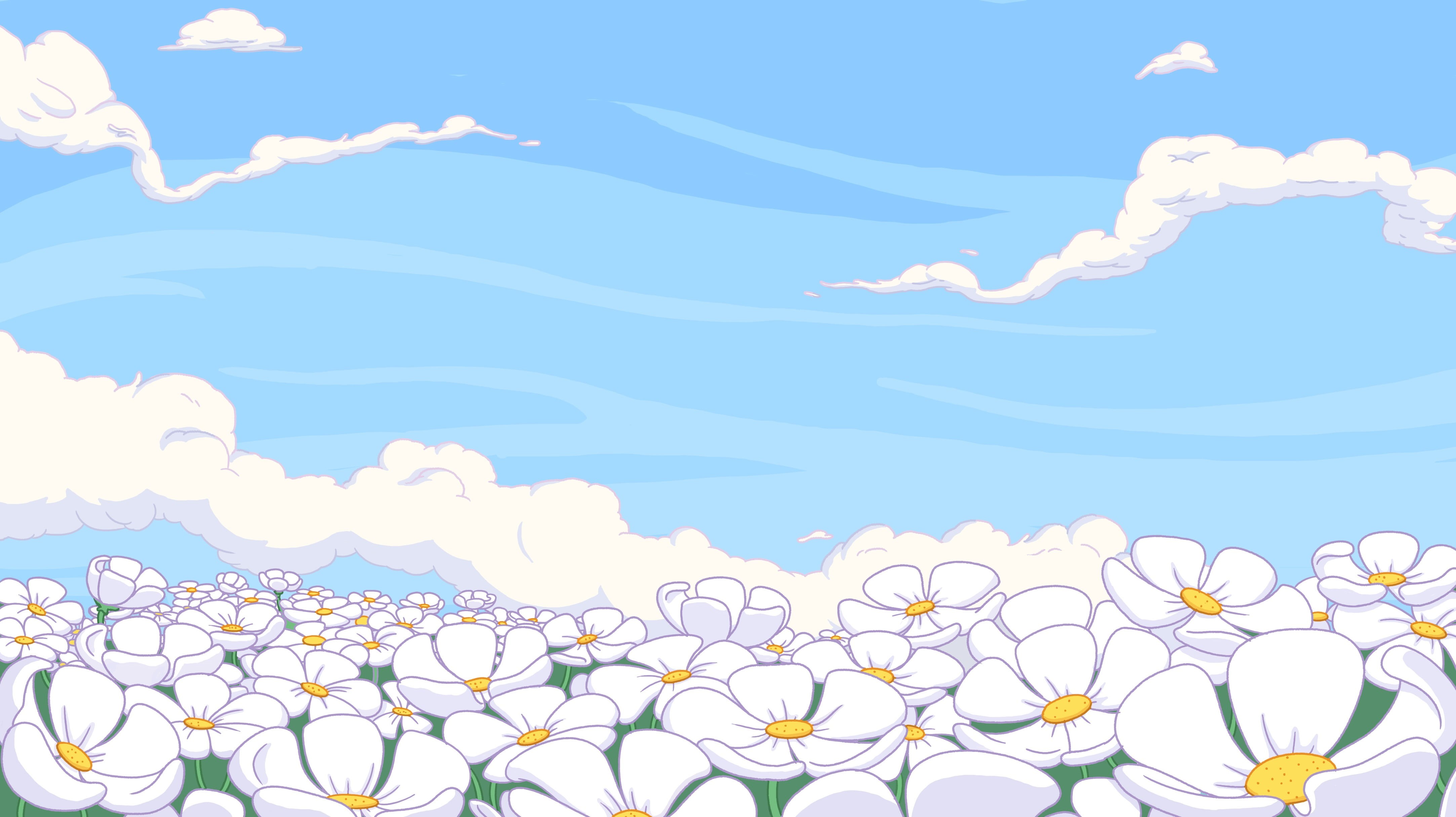 low angle view, digital composite, cartoon, no people, animal, white, multi colored, white color, blue, plant, petaled, 4K, sky, Adventure Time, day, illustration, HD Wallpaper