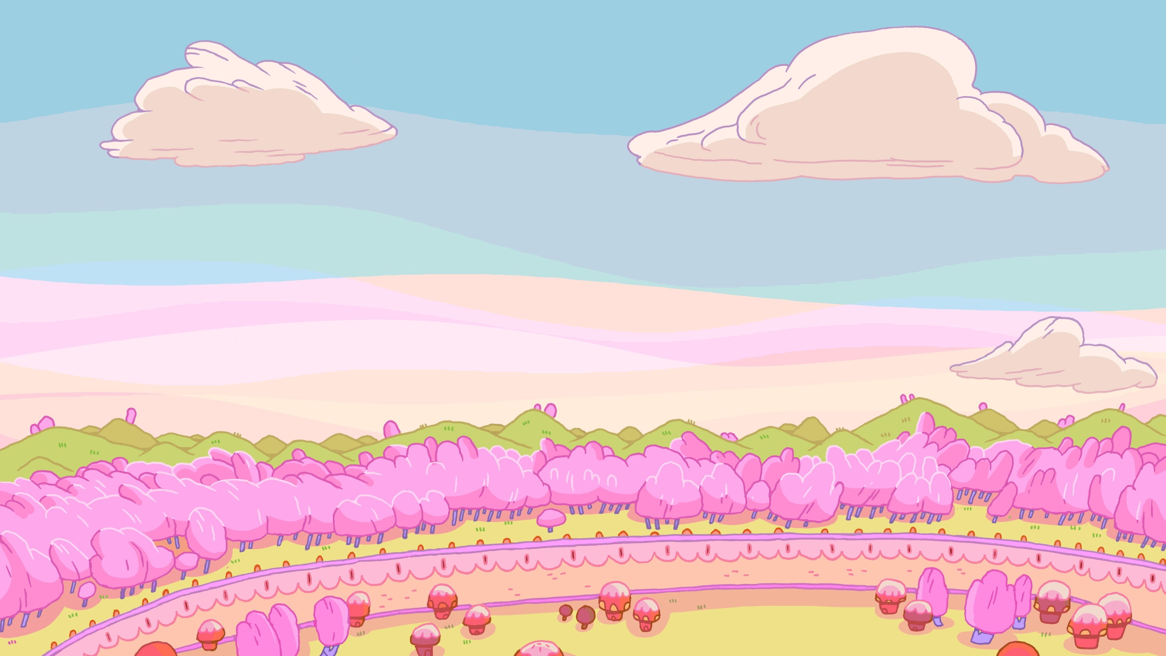 pink, art and craft, blue, 2K, multi colored, no people, forest, outdoors, nature, creativity, happiness, pink color, pattern, architecture, cloud - sky, HD Wallpaper