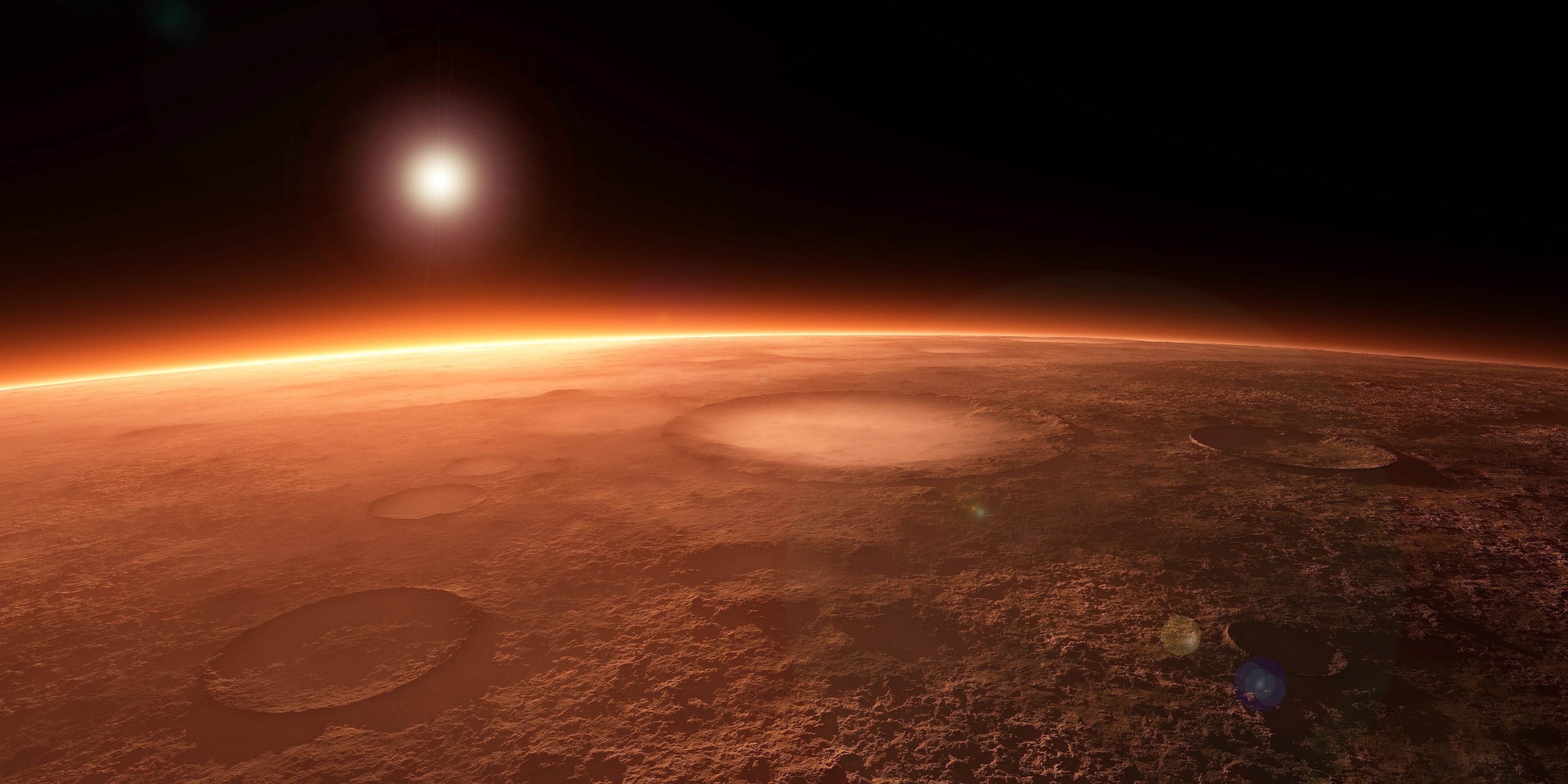Planet, 4K, Crater, Planetscape, Sun, Sci Fi, Mars, HD Wallpaper