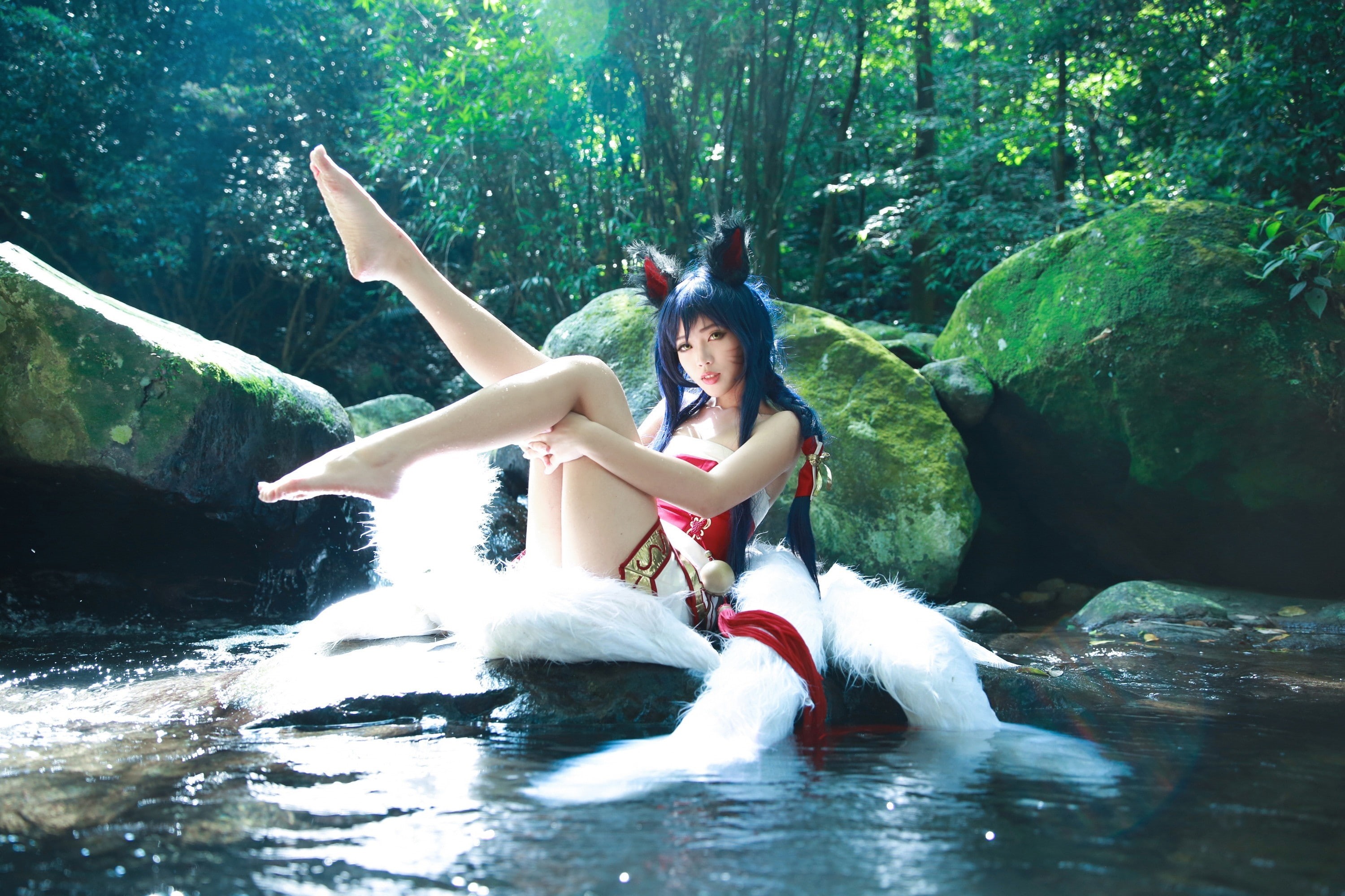 cosplay, 2K, ahri, Girls, nine tailed fox, league of legends, HD Wallpaper