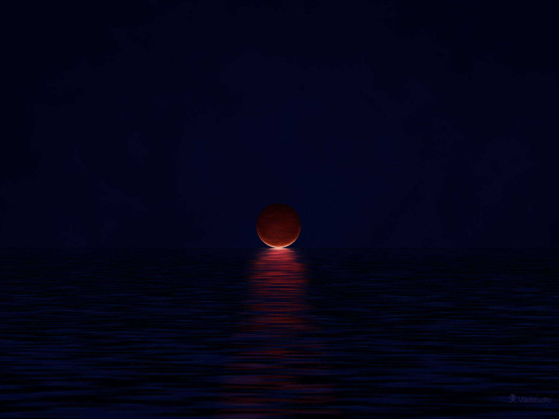sea, 1080P, eclipse, red, sphere, astronomy, beauty in nature, dark, space, mystery, night, pixel art, sky, tranquility, water, outdoors, Vladstudio, moonlight, HD Wallpaper