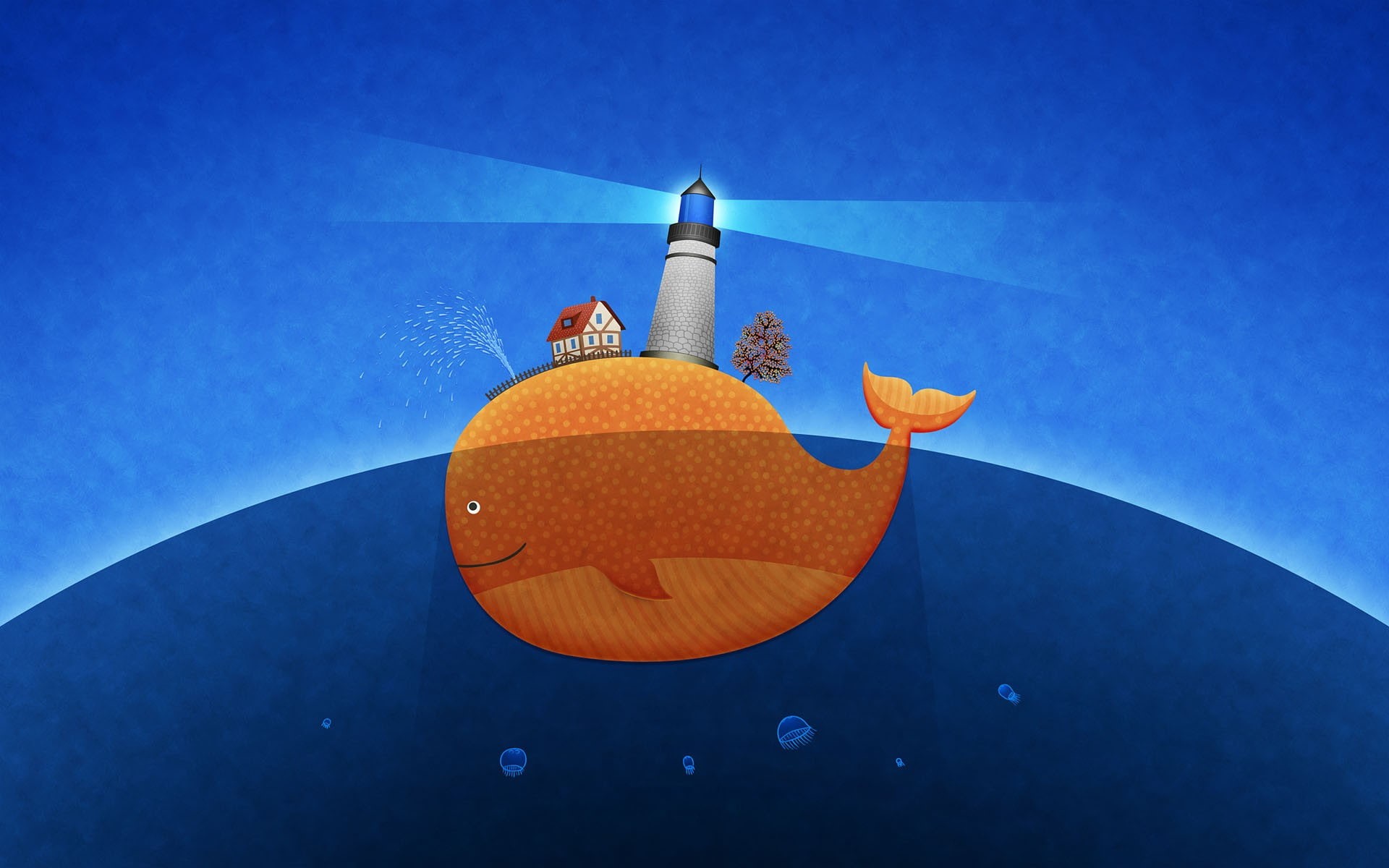 Vladstudio, outdoors, blue, marine, 1080P, fantasy art, colored background, day, animal wildlife, nature, orange, no people, water, clear sky, close-up, HD Wallpaper