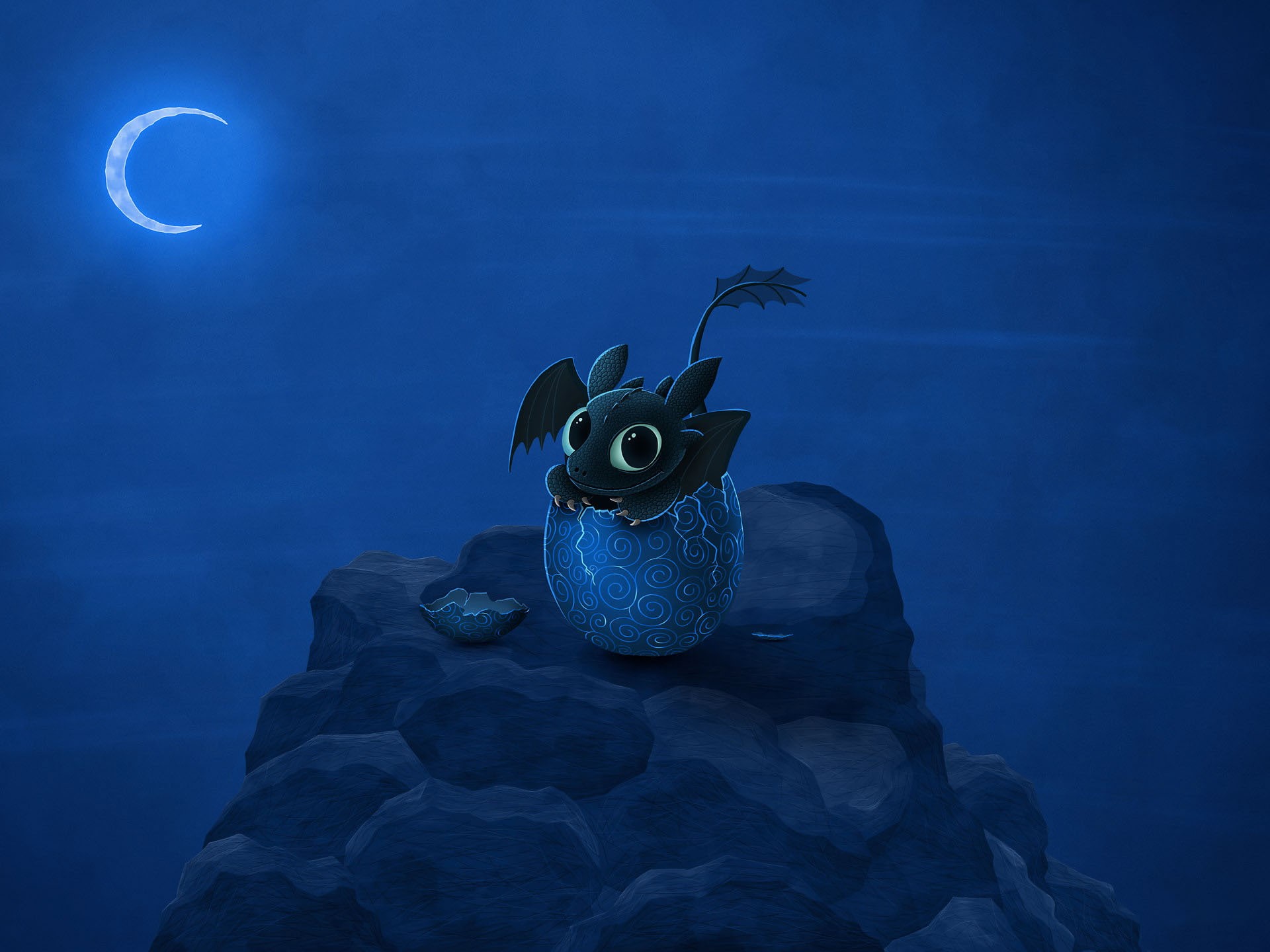 backgrounds, sky, evil, digital composite, Night fury, egg, animals in the wild, fantasy, blue background, dark, illustration, train, outdoors, HD Wallpaper
