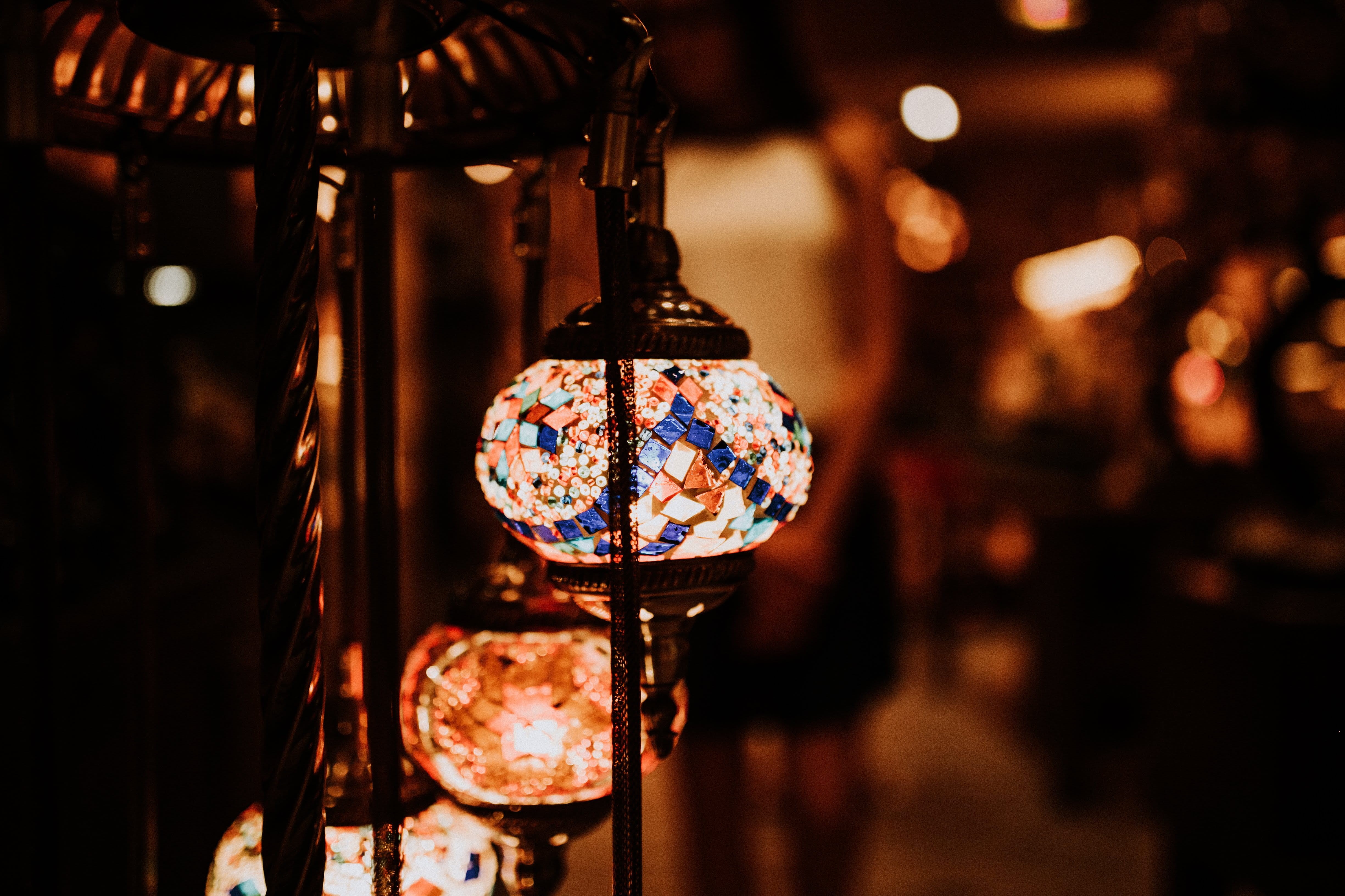 person, table lamp, ornate, light, fashion, retail, antique, luxury, lampshade, three, floor, glass - material, spoke, night, glass, no people, shiny, round, HD Wallpaper