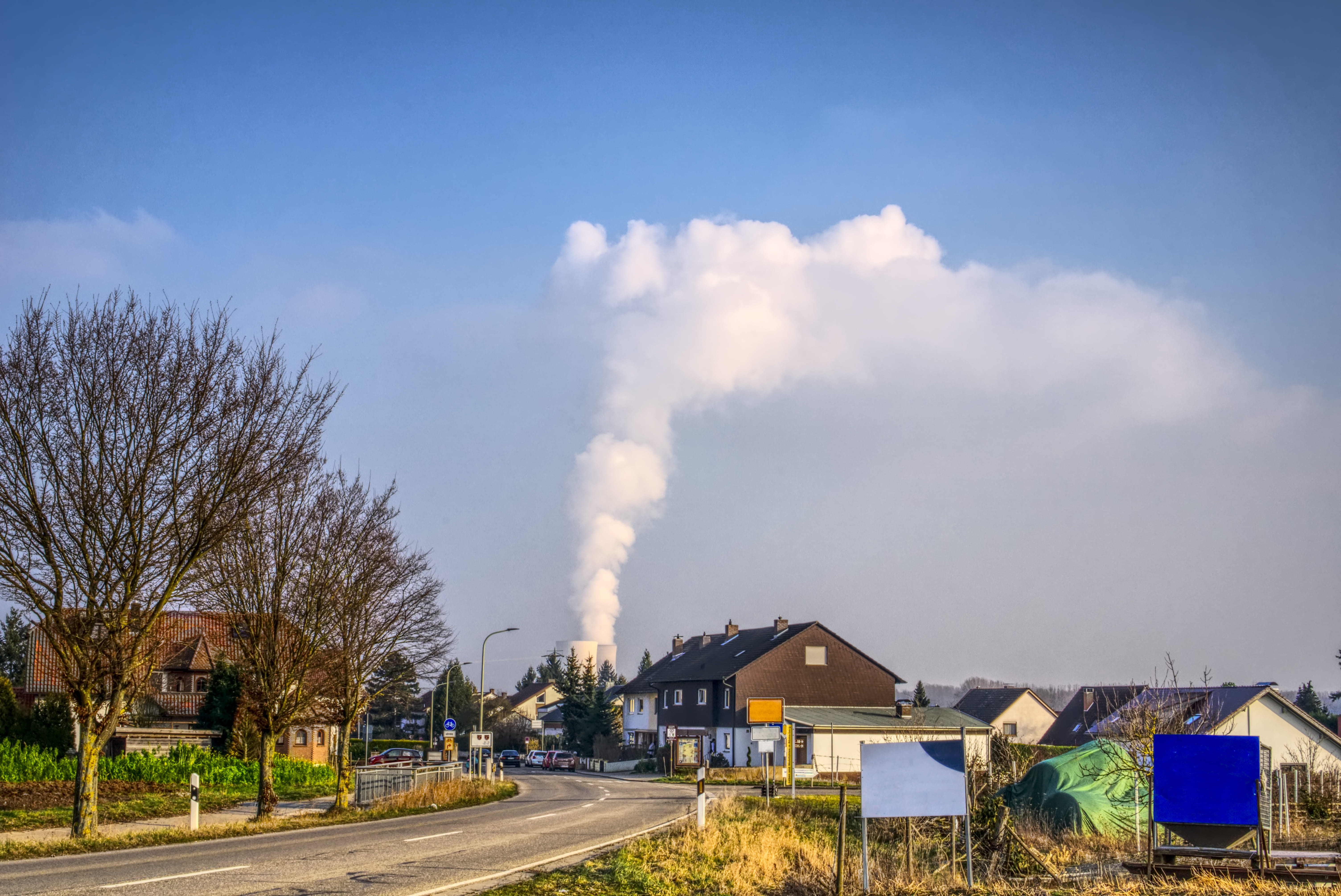 village, uranium, energy, city, no people, tree, house, nuclear energy, cooling towers, nuclear power plant, factory, plant, air pollution, place, clouds, HD Wallpaper