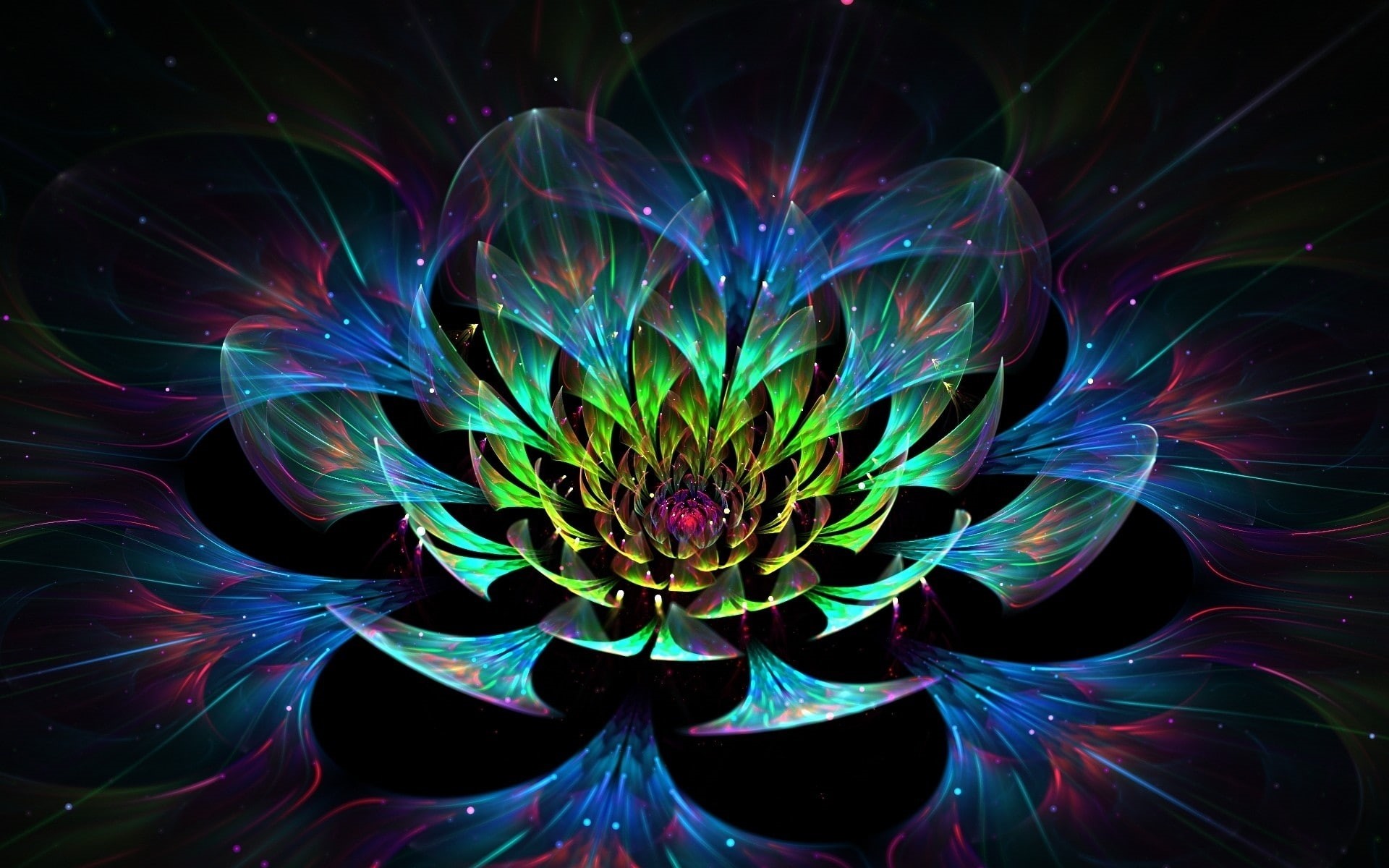 lotus, art, green, illustration, 1080P, d, blue, mandala, design, flower, lotus petals, HD Wallpaper