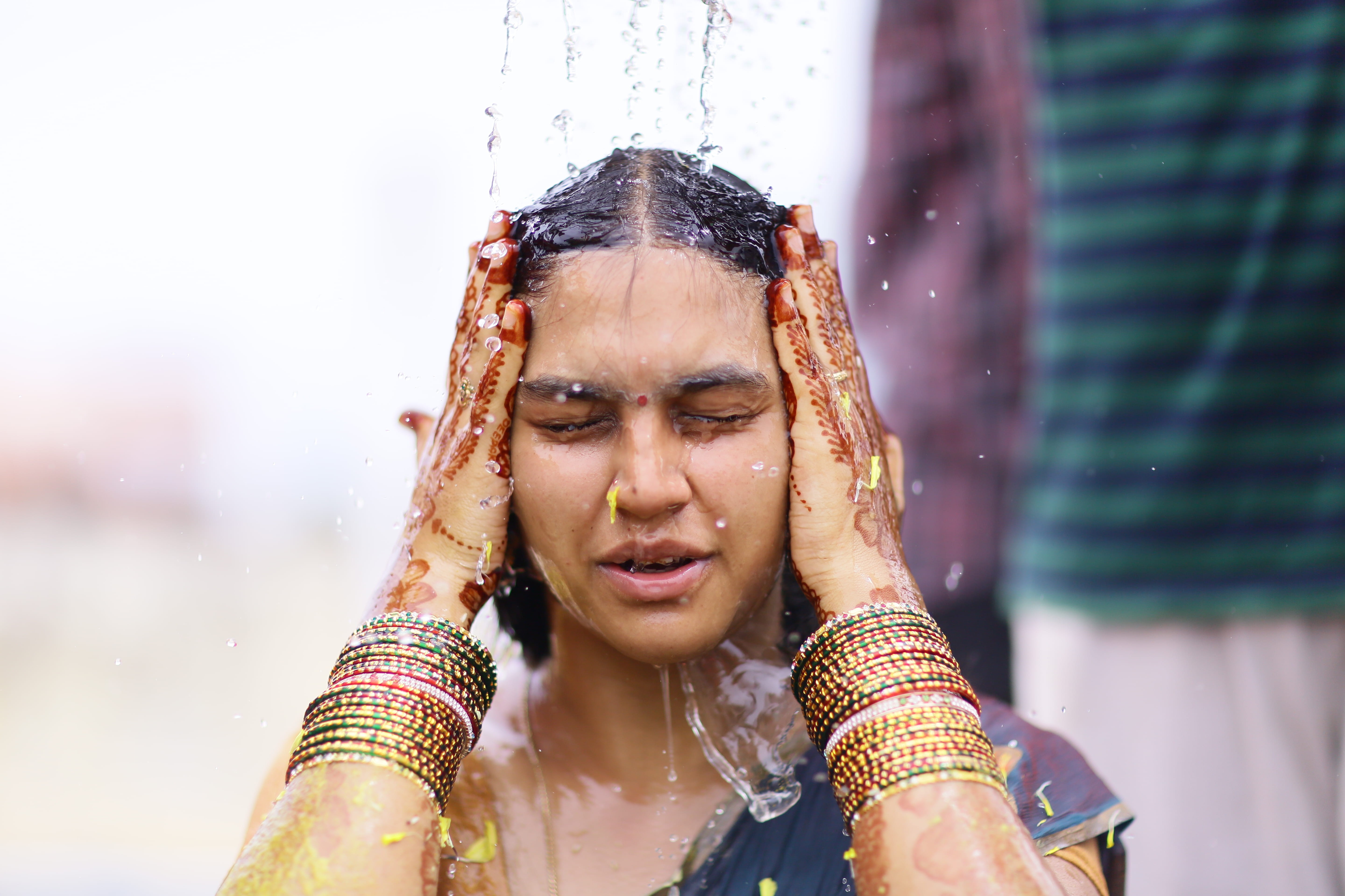 wear, traditional clothing, human face, wearing, body part, smiling, hands, bracelets, facial expression, tattoo, traditional, fashion, 5K, religion, sari, HD Wallpaper