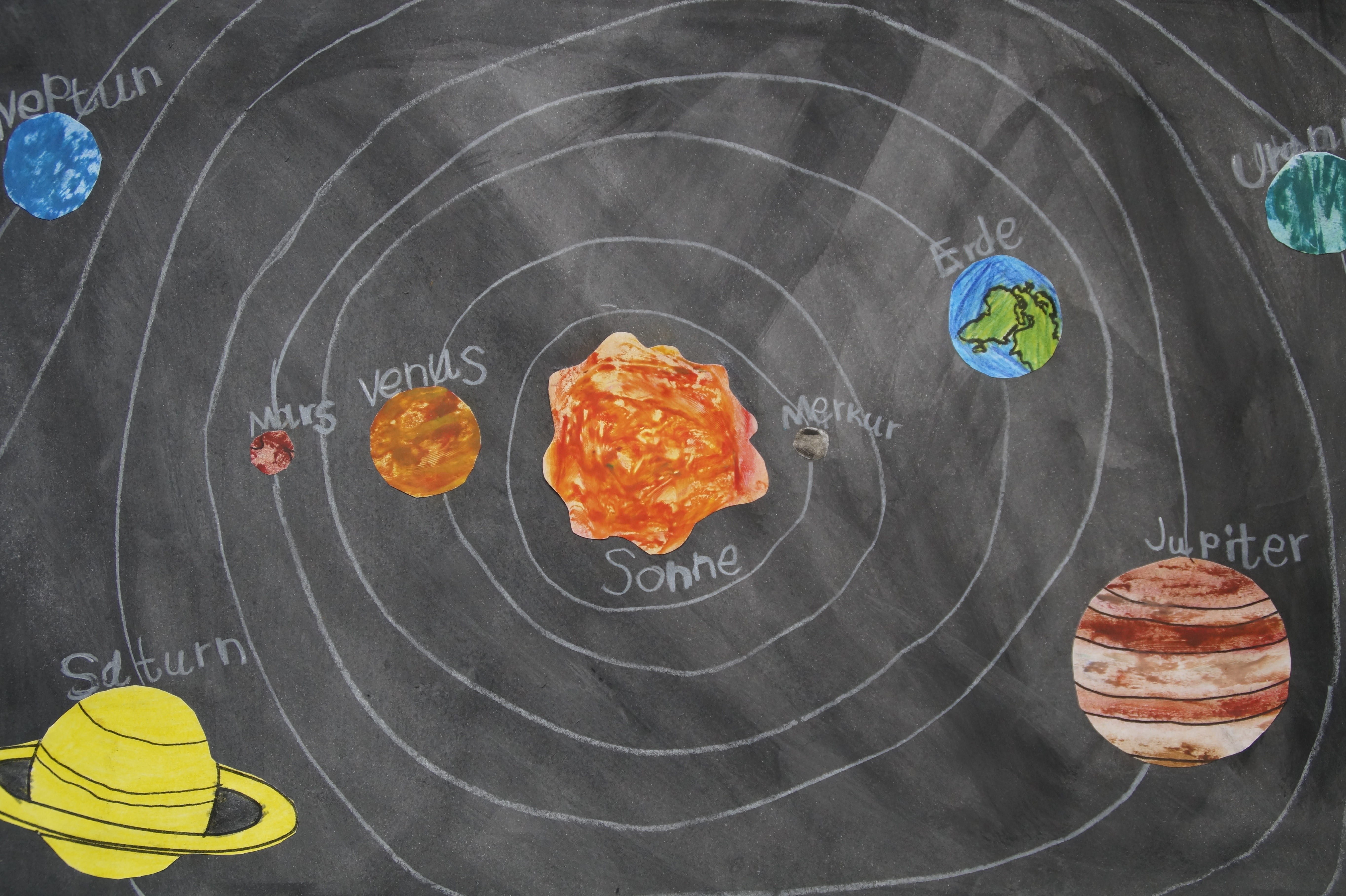 no people, sun, fashion, orange color, board, planetary system, drawing - art product, school theme, close-up, earth, venus, indoors, chalk - art equipment, HD Wallpaper