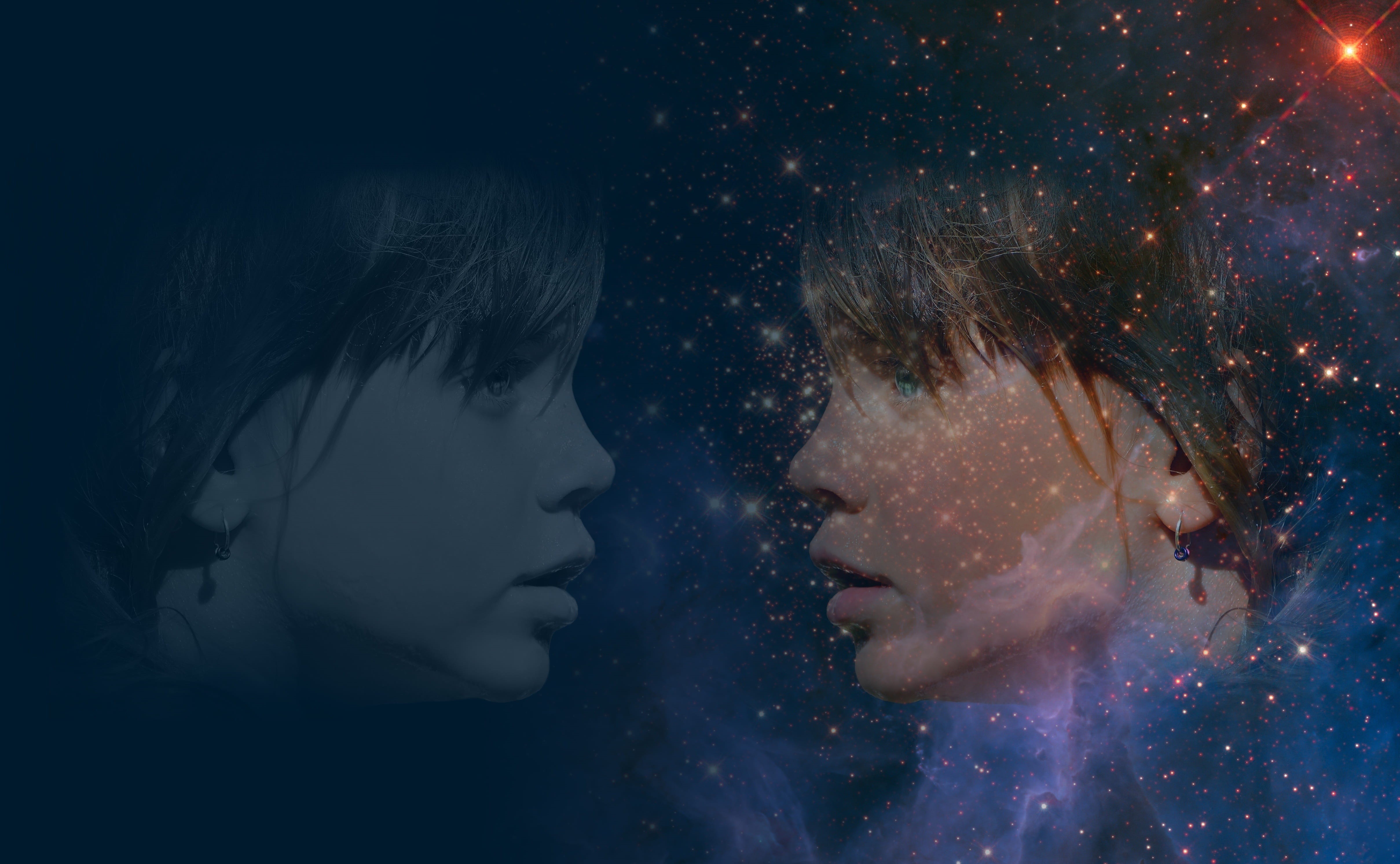  watching, world universe, spirit space, galaxy, world, profile view, window, character, contemplation, constellation, all, face, color nuances, HD Wallpaper