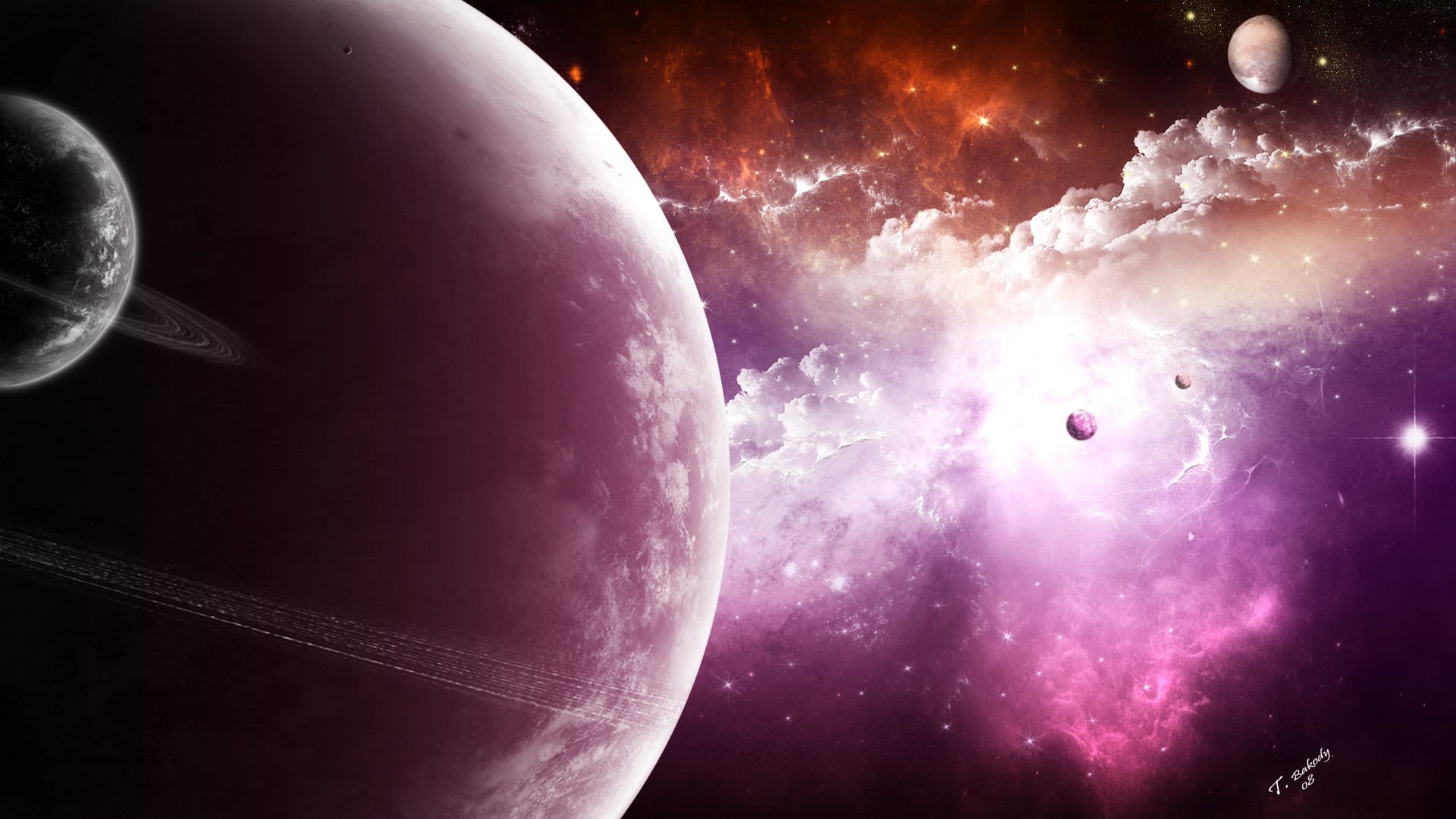 digital art, sphere, moon surface, planet, space art, galaxy, tars, orbiting, star - space, s, space and astronomy, exploration, planets, sky, colorful, HD Wallpaper