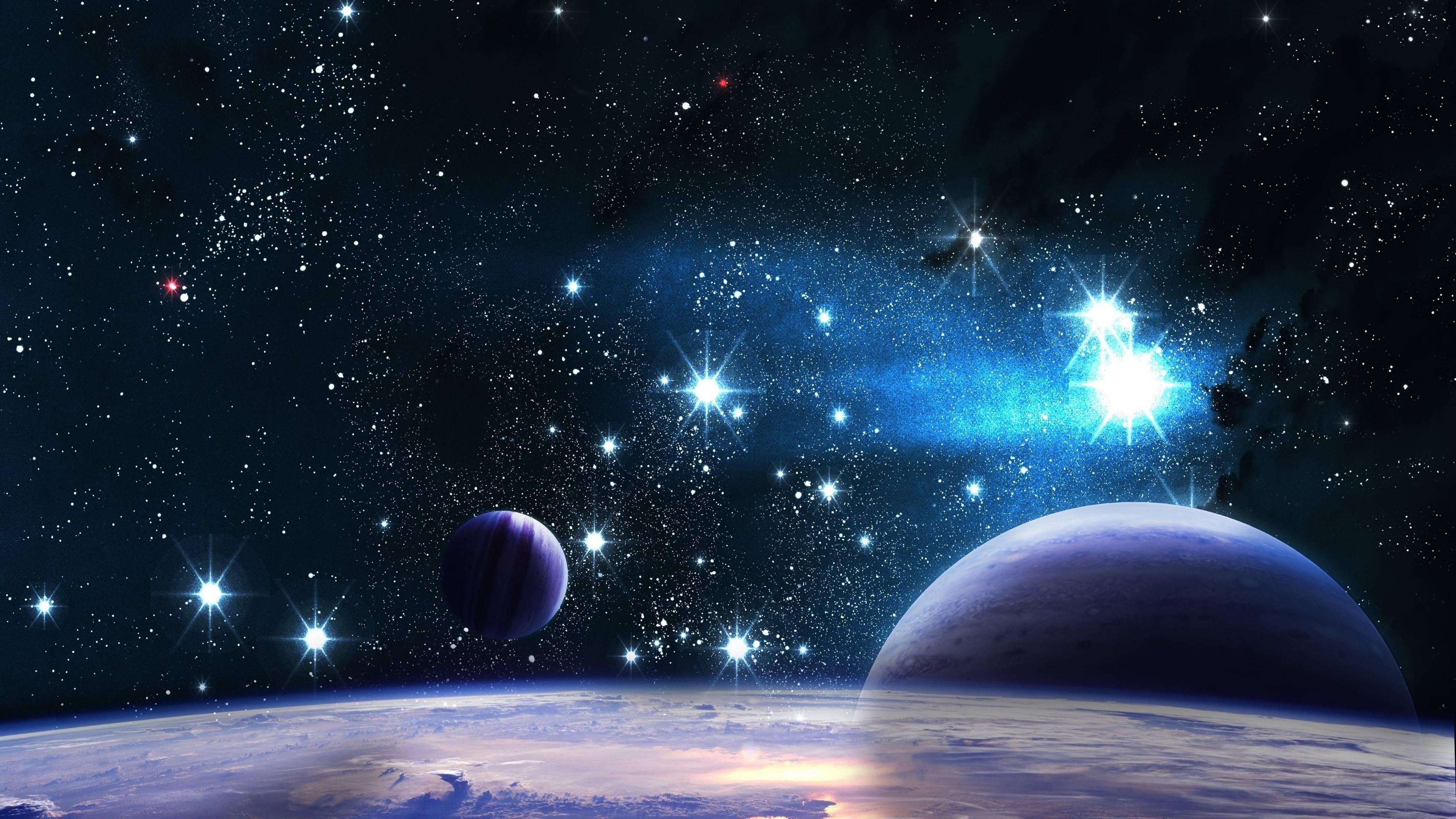 planet, reflection, space, 4K, universe, night, darkness, sky, stars, galaxy, outer space, space art, fantasy, HD Wallpaper