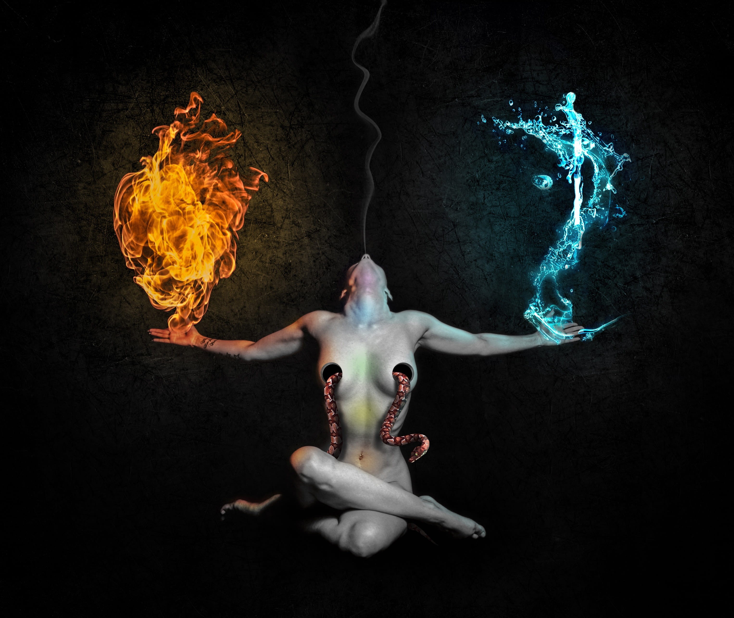 human representation, indoors, magicians, duality, studio shot, water, esoteric, human skeleton, meditation, cut out, woman, human body part, magic, snake, HD Wallpaper