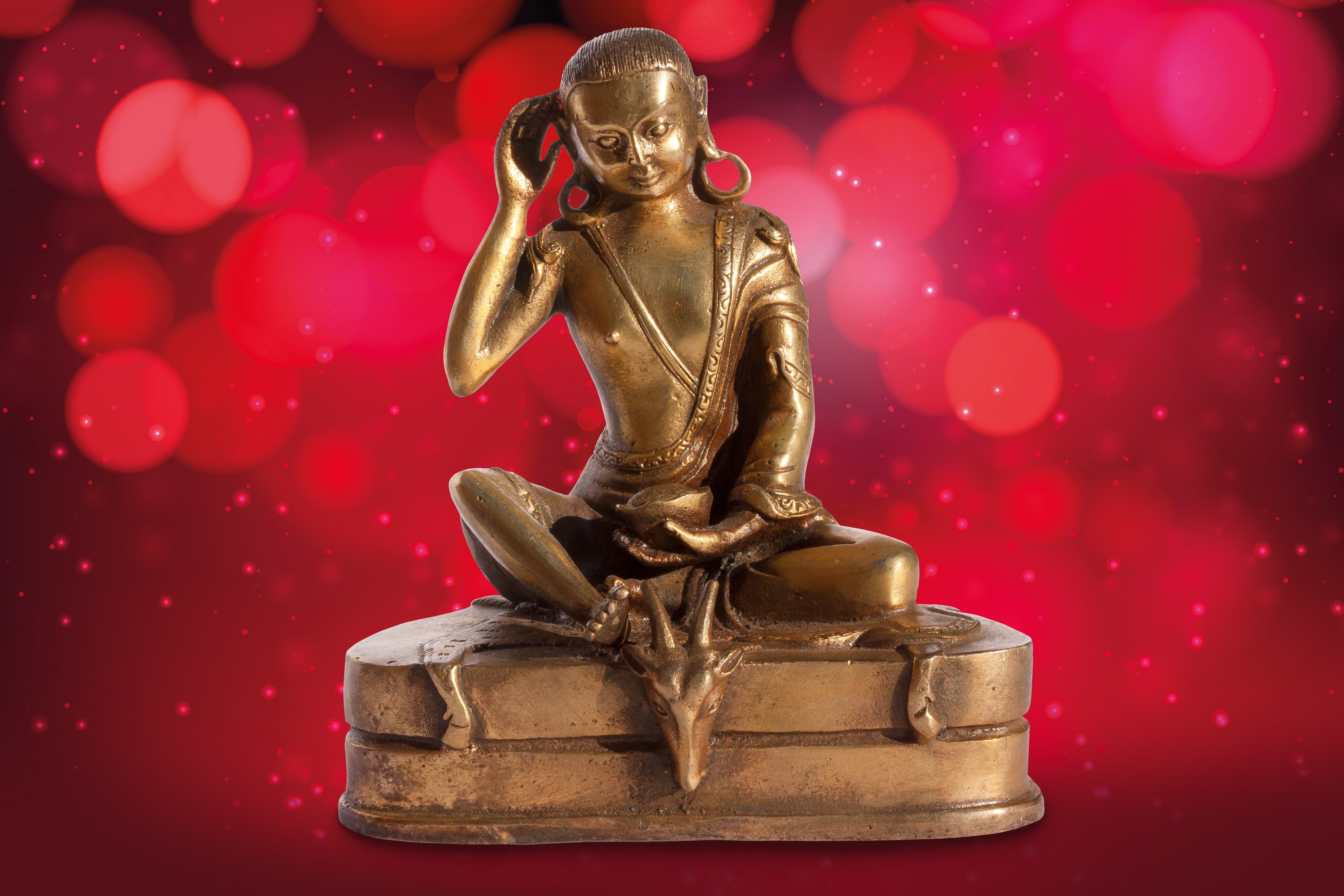 studio shot, classical style, mila repa, male likeness, mila, red, spirituality, 4K, religion, highest, bodhisattva, close-up, antelope, bronze, art and craft, HD Wallpaper