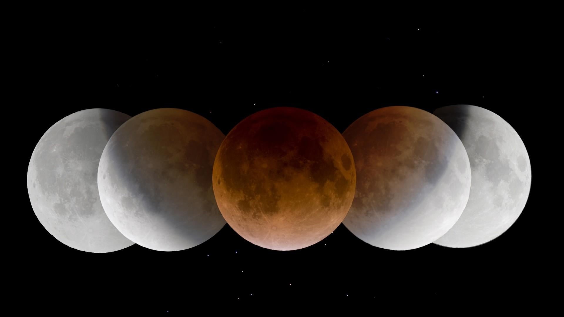 1080P, sphere, no people, lunar eclipse, moon, beauty in nature, space and astronomy, astronomy, low angle view, eclipse, science, space, night, black background, HD Wallpaper