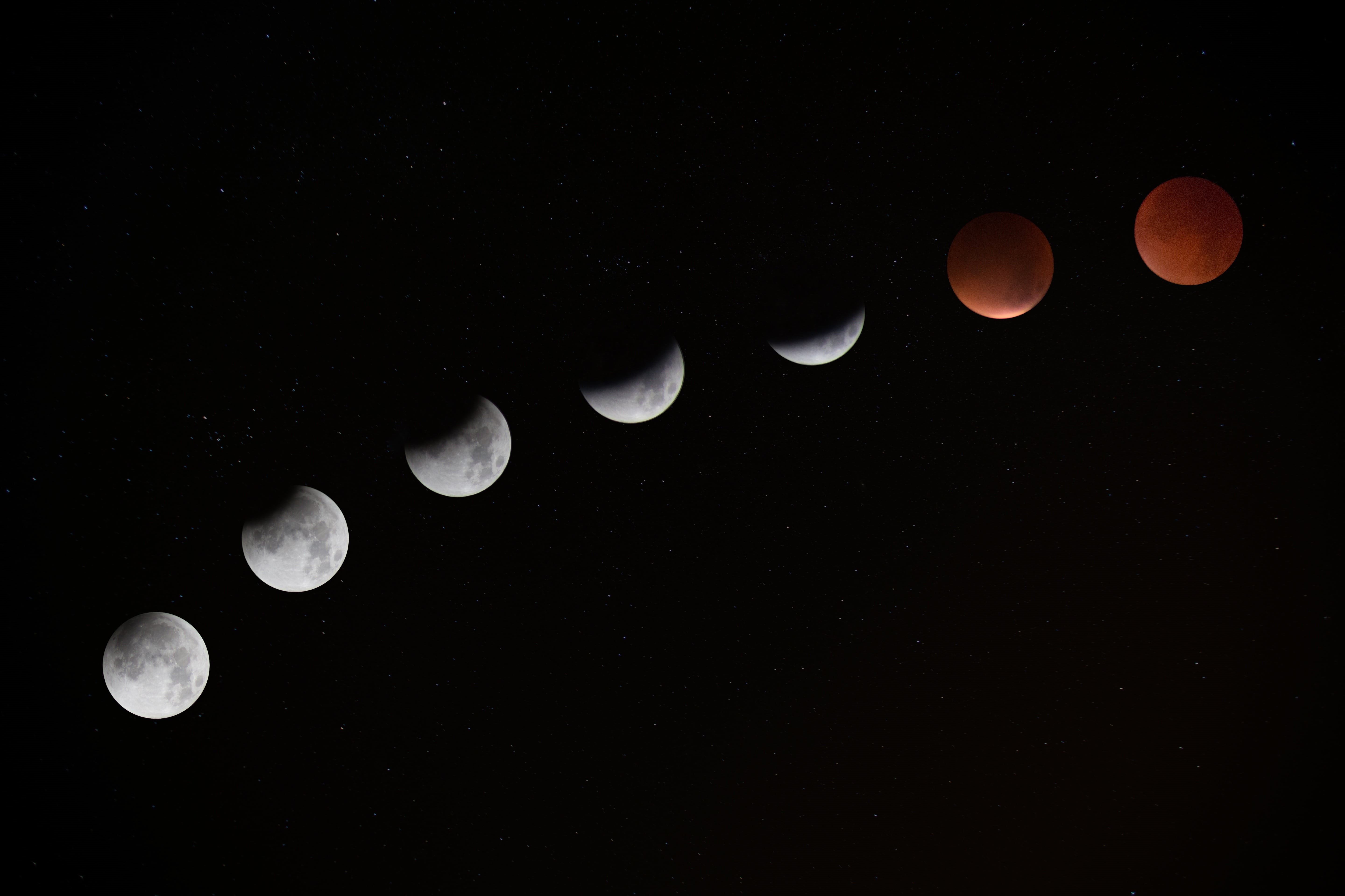eclipse, photography, sky, planet, planetary moon, star - space, science, tranquil scene, timelapse, moonlight, nature, lapse, 5K, beauty in nature, illuminated, HD Wallpaper