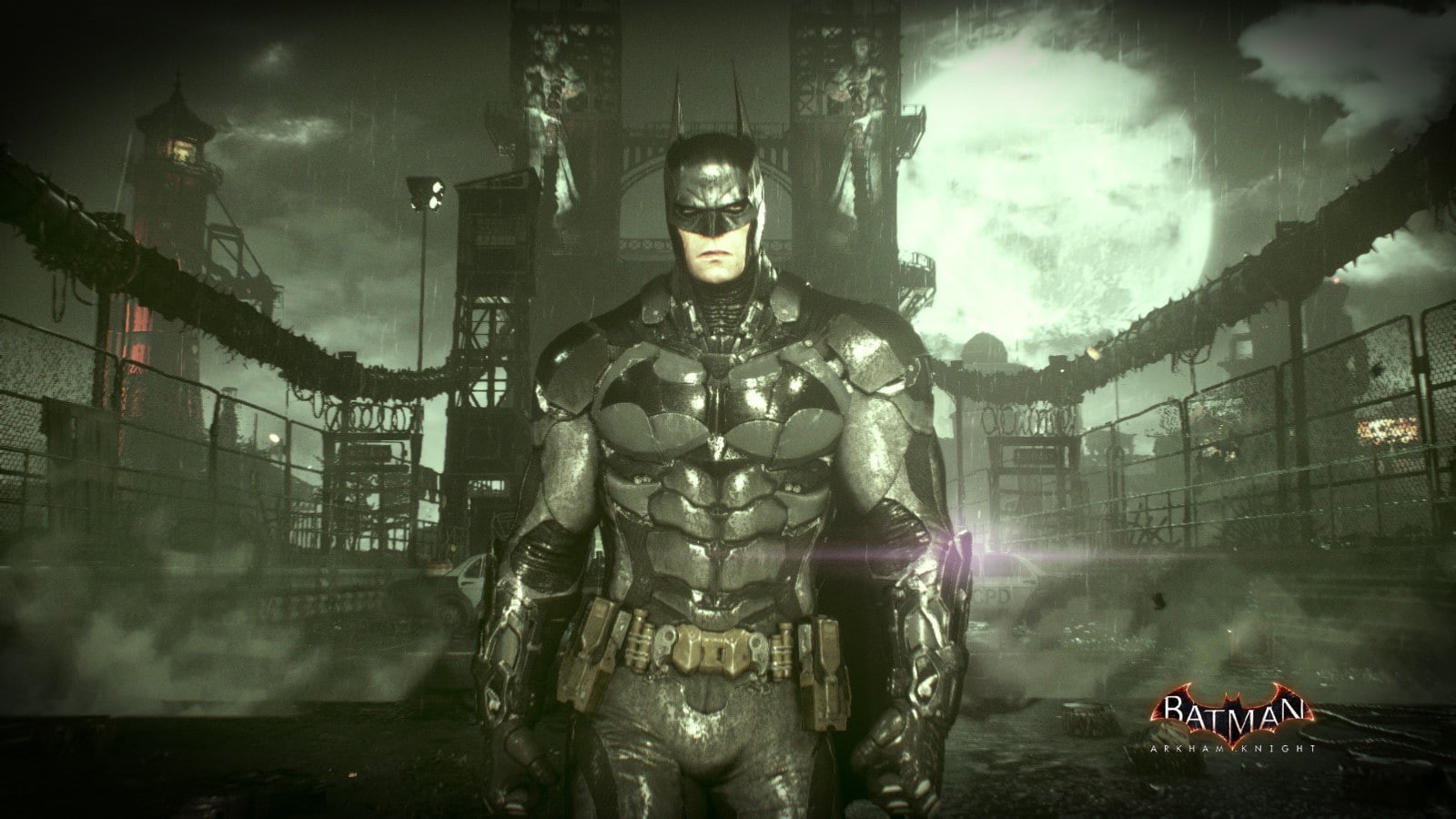 Batman: Arkham Knight, male likeness, illuminated, statue, outdoors, human representation, built structure, nature, spirituality, sculpture, religion, creativity, HD Wallpaper